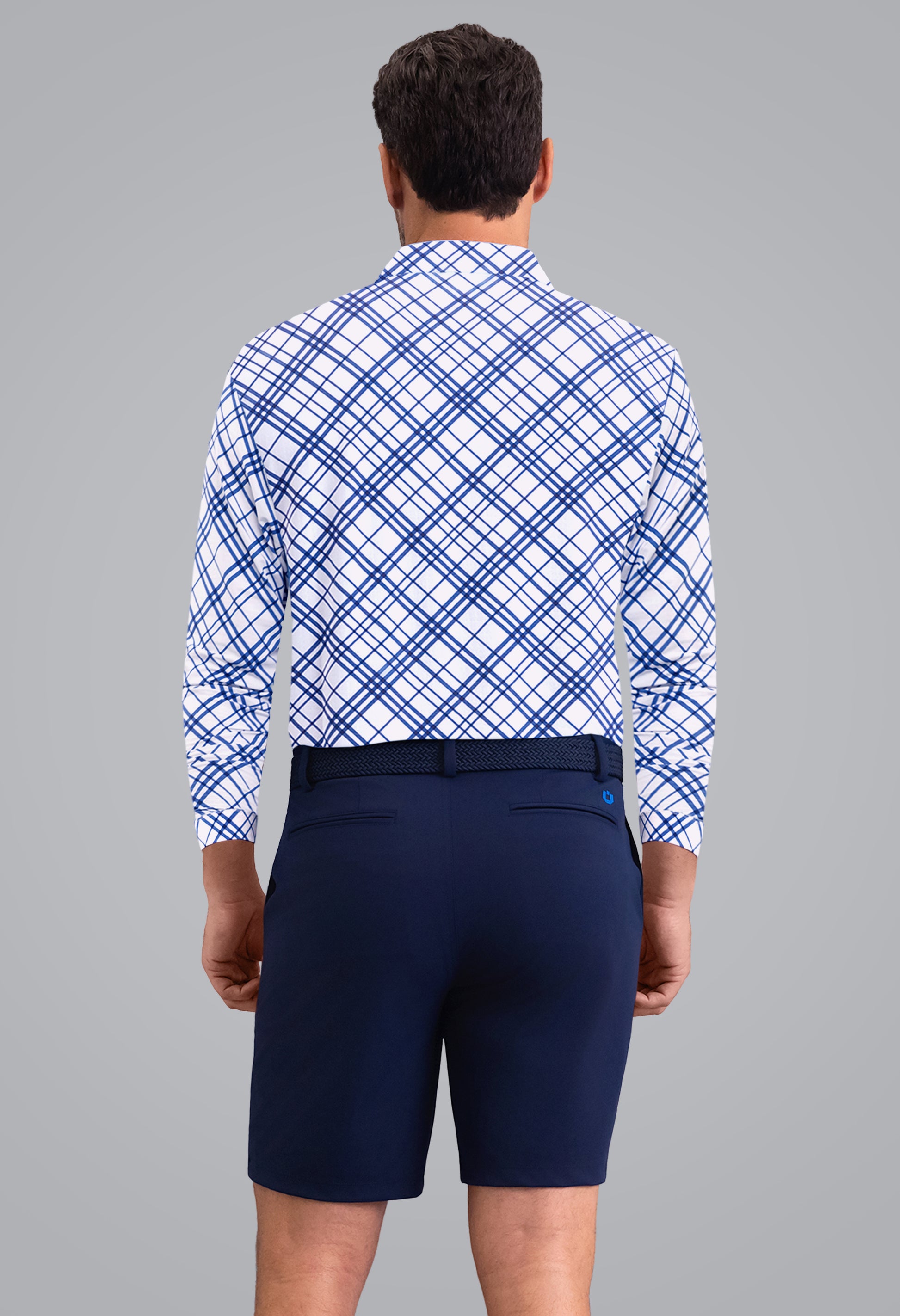 IBKÜL - Tony Print Long Sleeve Polo - Color: Navy/White