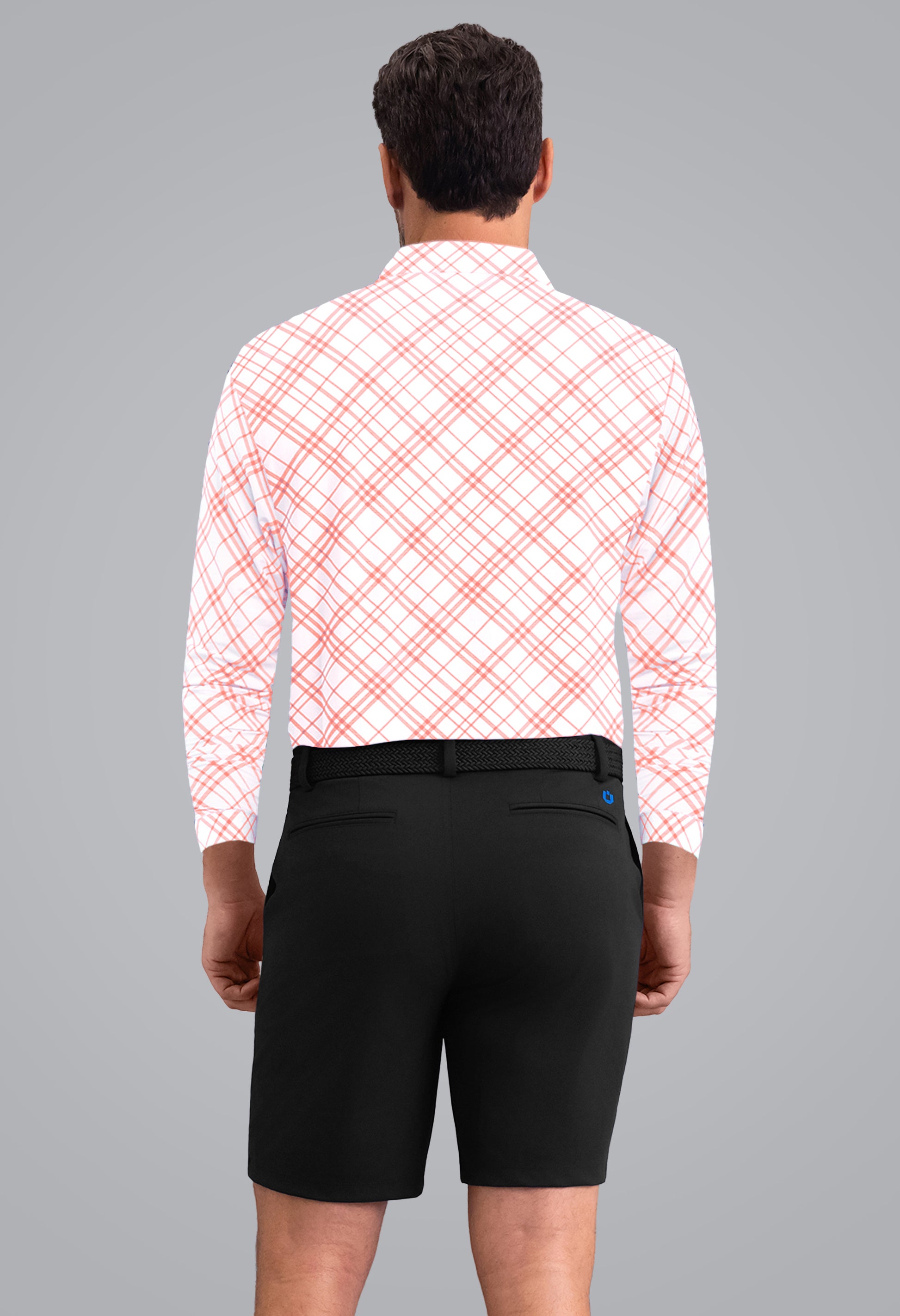 IBKÜL - Tony Print Long Sleeve Polo - Color: Peach/White