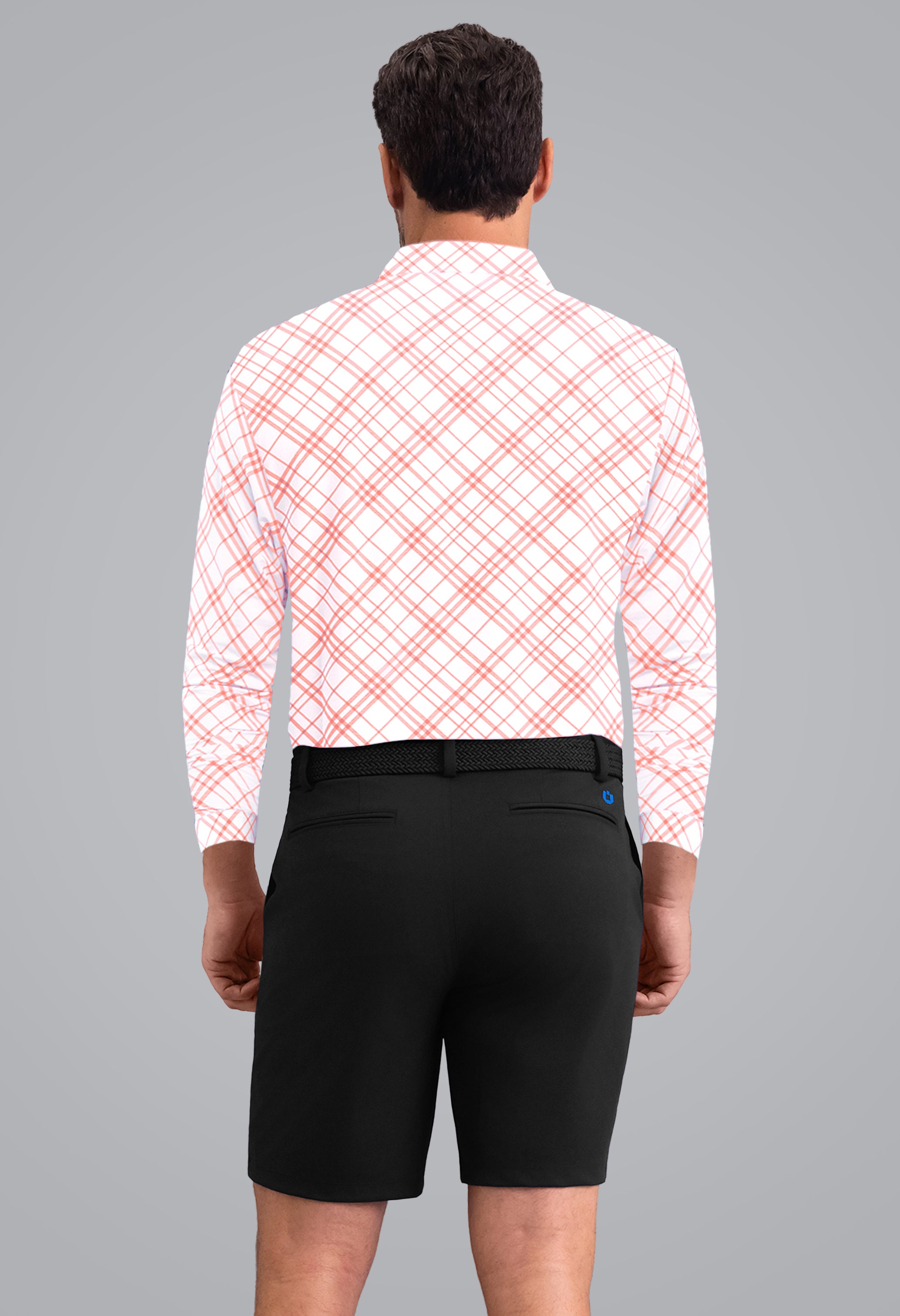 IBKÜL - Tony Print Long Sleeve Polo - Color: Peach/White
