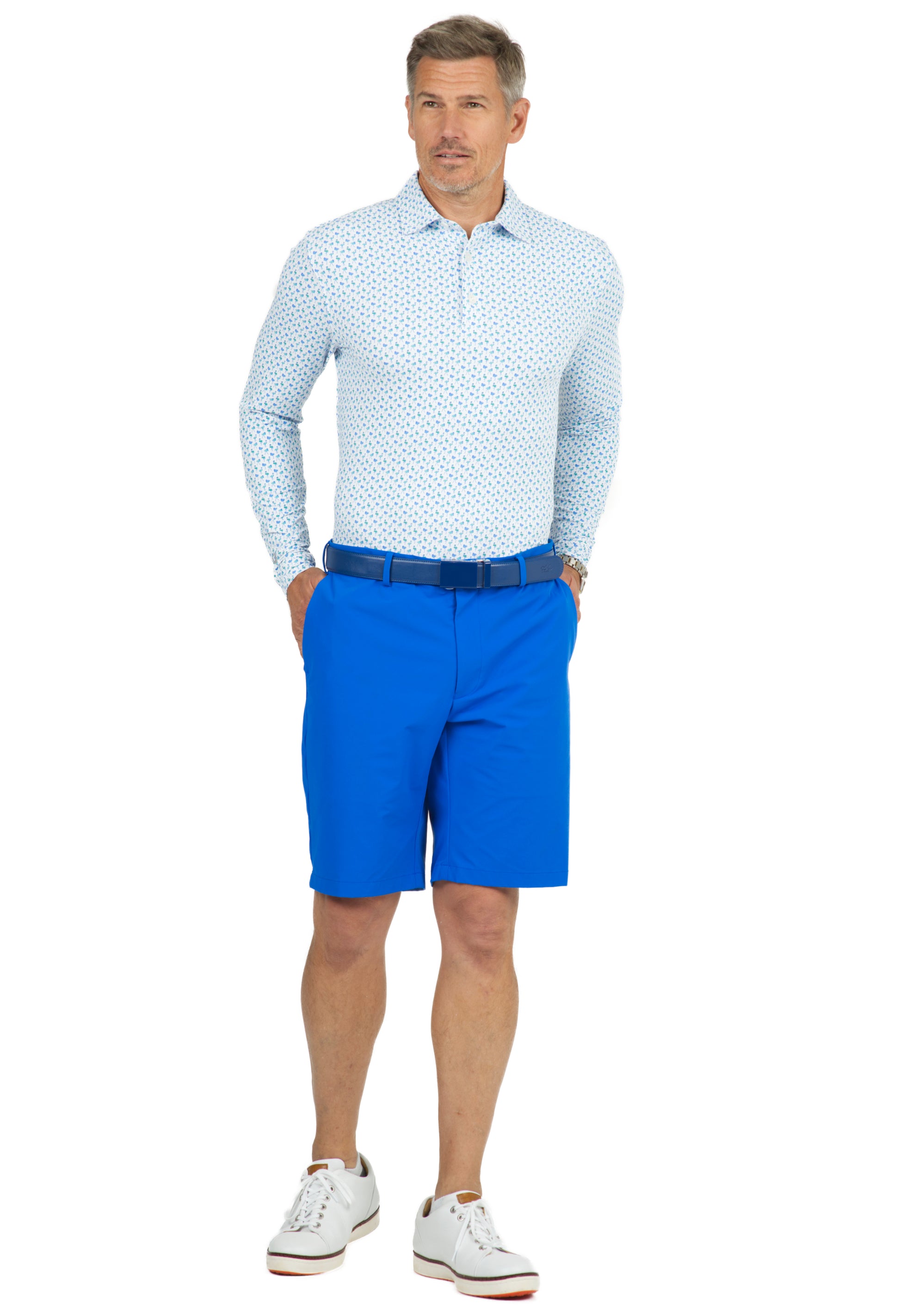 IBKÜL - Flamingo's Print Long Sleeve Polo - 95146 (Modern Fit) - Color: Jade/Green/Peri