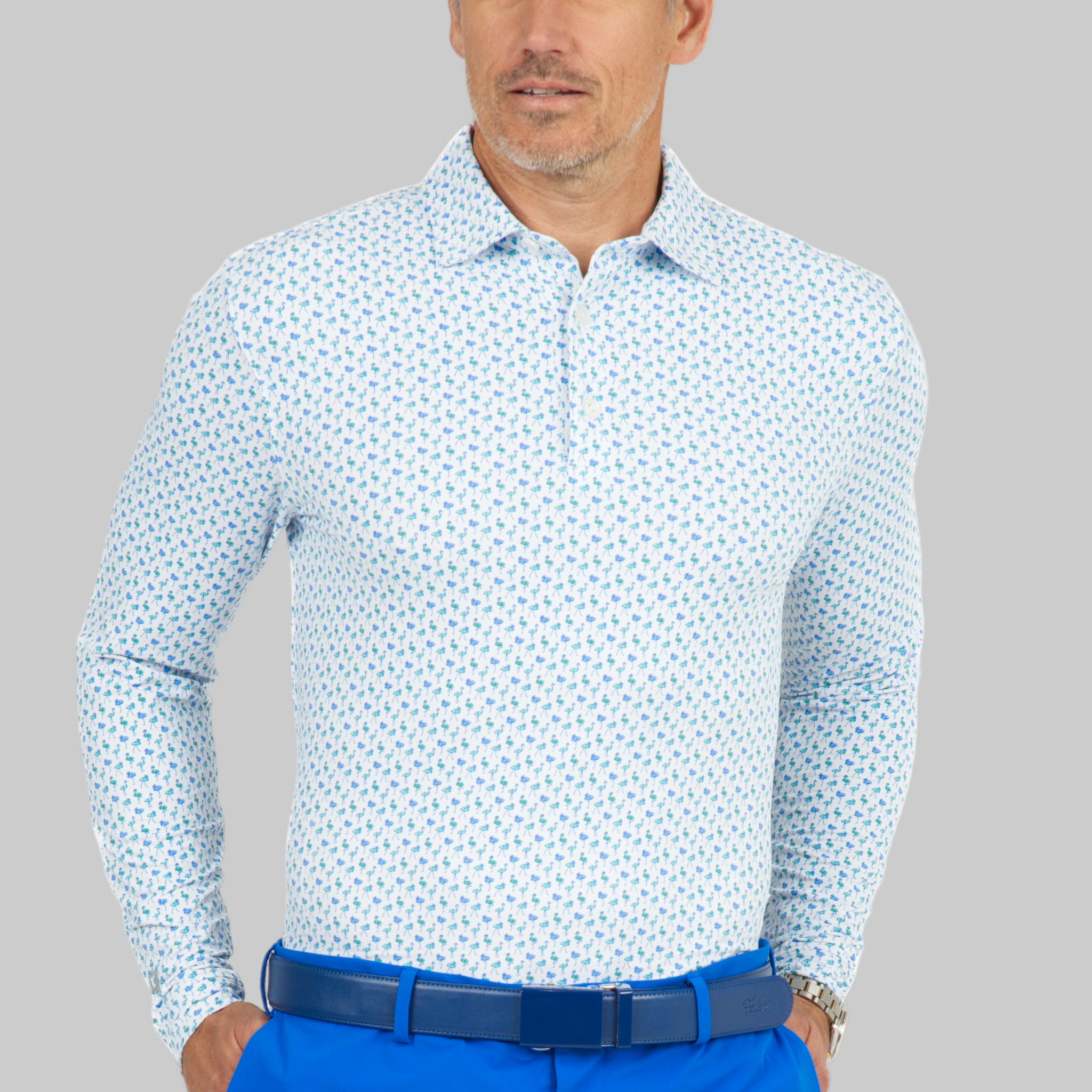 Flamingo's Print Long Sleeve Polo - 95146 (Modern Fit)