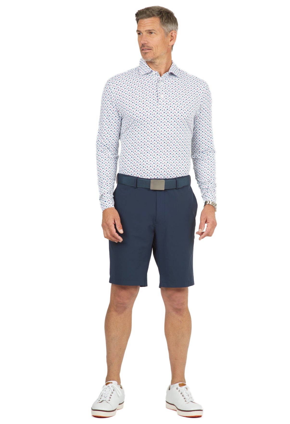 IBKÜL - Flamingo's Print Long Sleeve Polo - 95146 (Modern Fit) - Color: Peri/Hot Pink/Blue