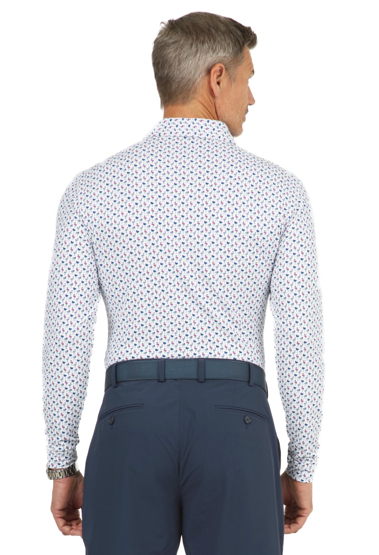 IBKÜL - Flamingo's Print Long Sleeve Polo - 95146 (Modern Fit) - Color: Peri/Hot Pink/Blue