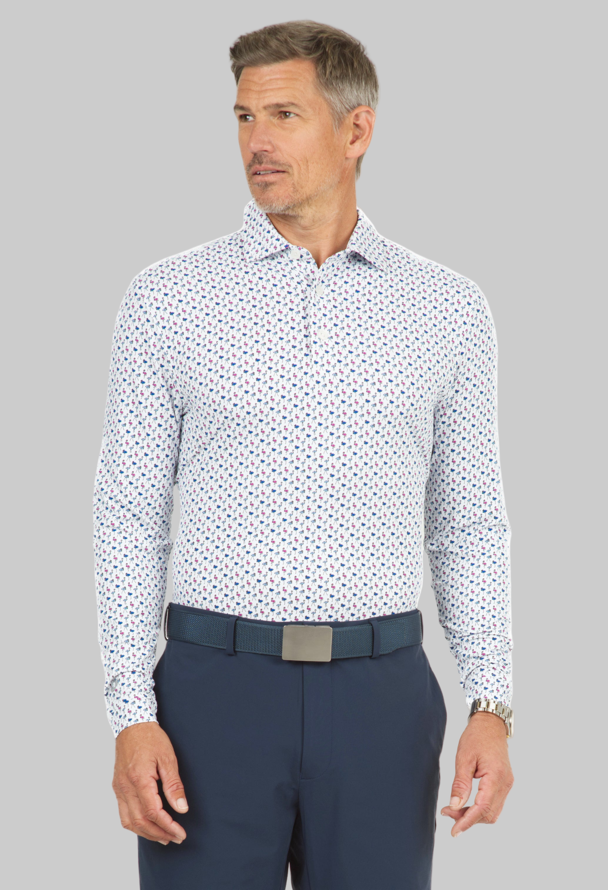 Flamingo's Print Long Sleeve Polo - 95146 (Modern Fit)