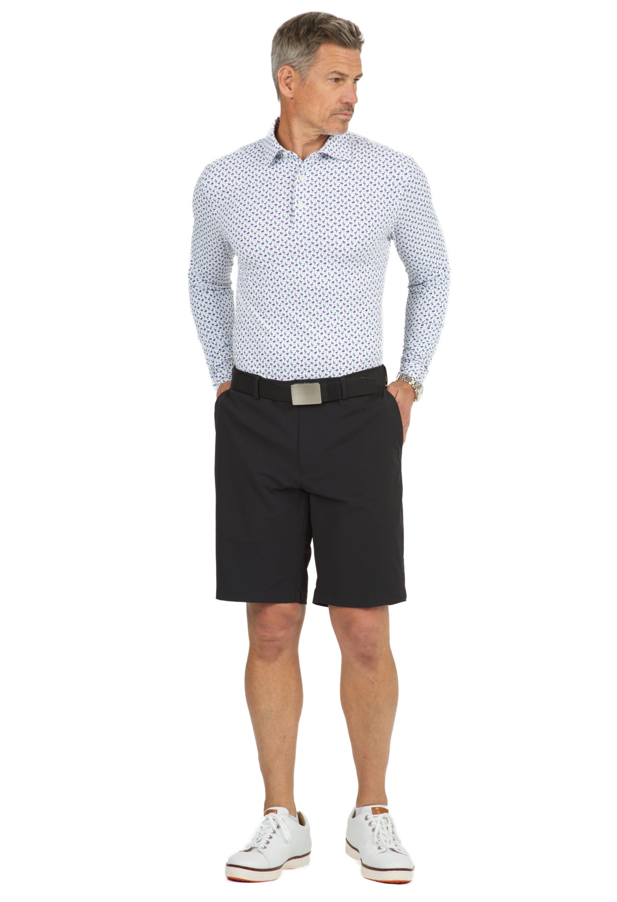 IBKÜL - Flamingo's Print Long Sleeve Polo - 95146 (Modern Fit) - Color: Plum/Green/Lavender