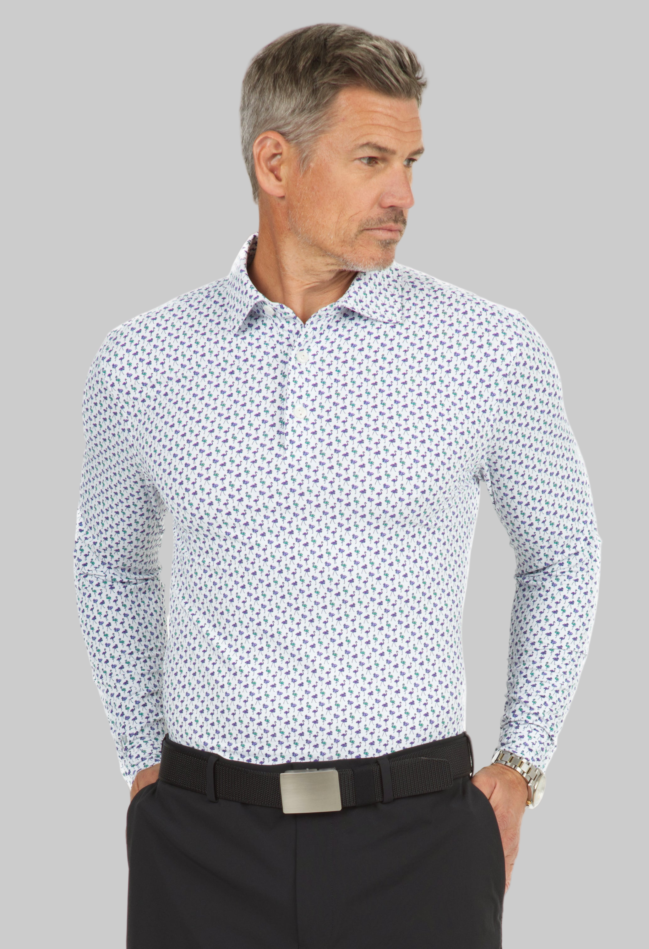 Flamingo's Print Long Sleeve Polo - 95146 (Modern Fit)