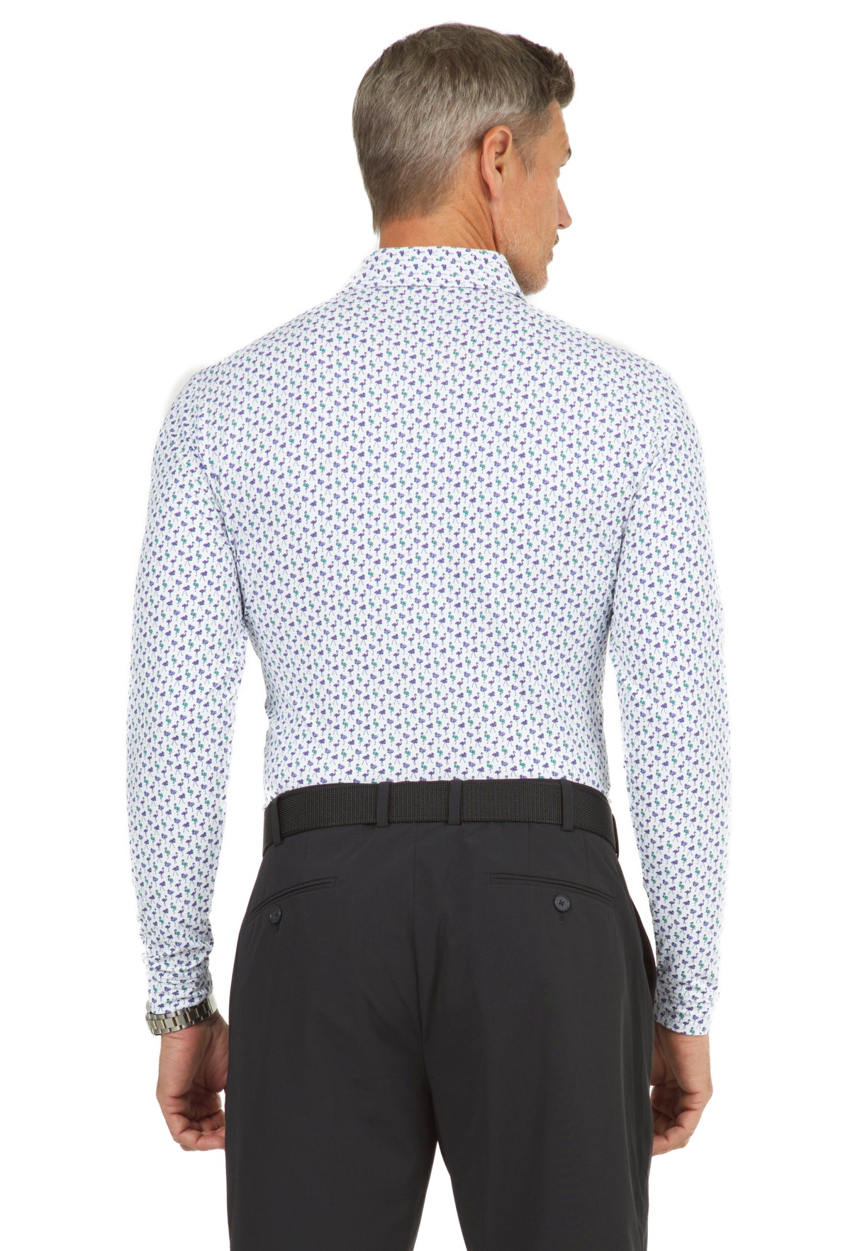 IBKÜL - Flamingo's Print Long Sleeve Polo - 95146 (Modern Fit) - Color: Plum/Green/Lavender