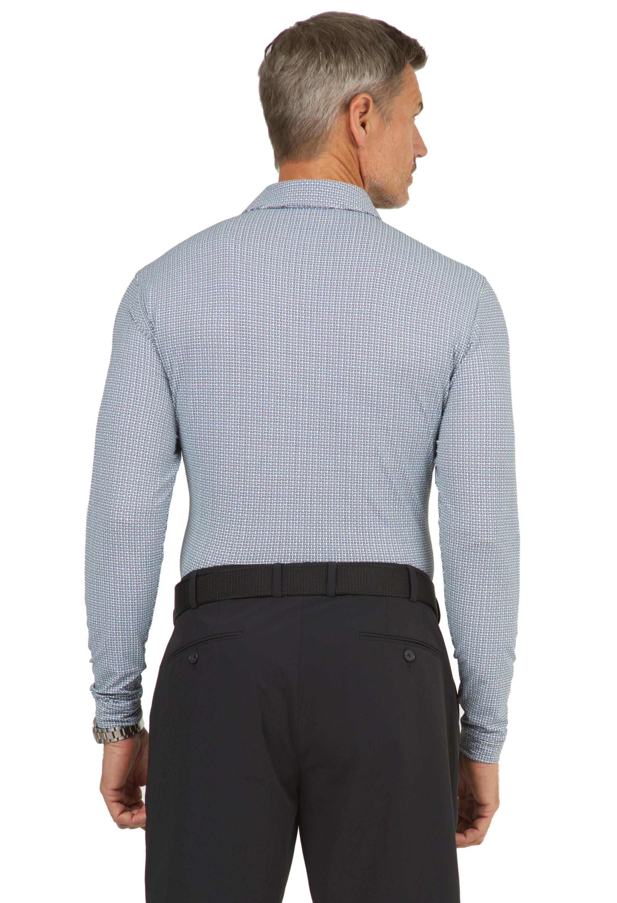 IBKÜL - Circle Grid Print Long Sleeve Polo – 95150 (Modern Fit) - Color: Black/White/Peri