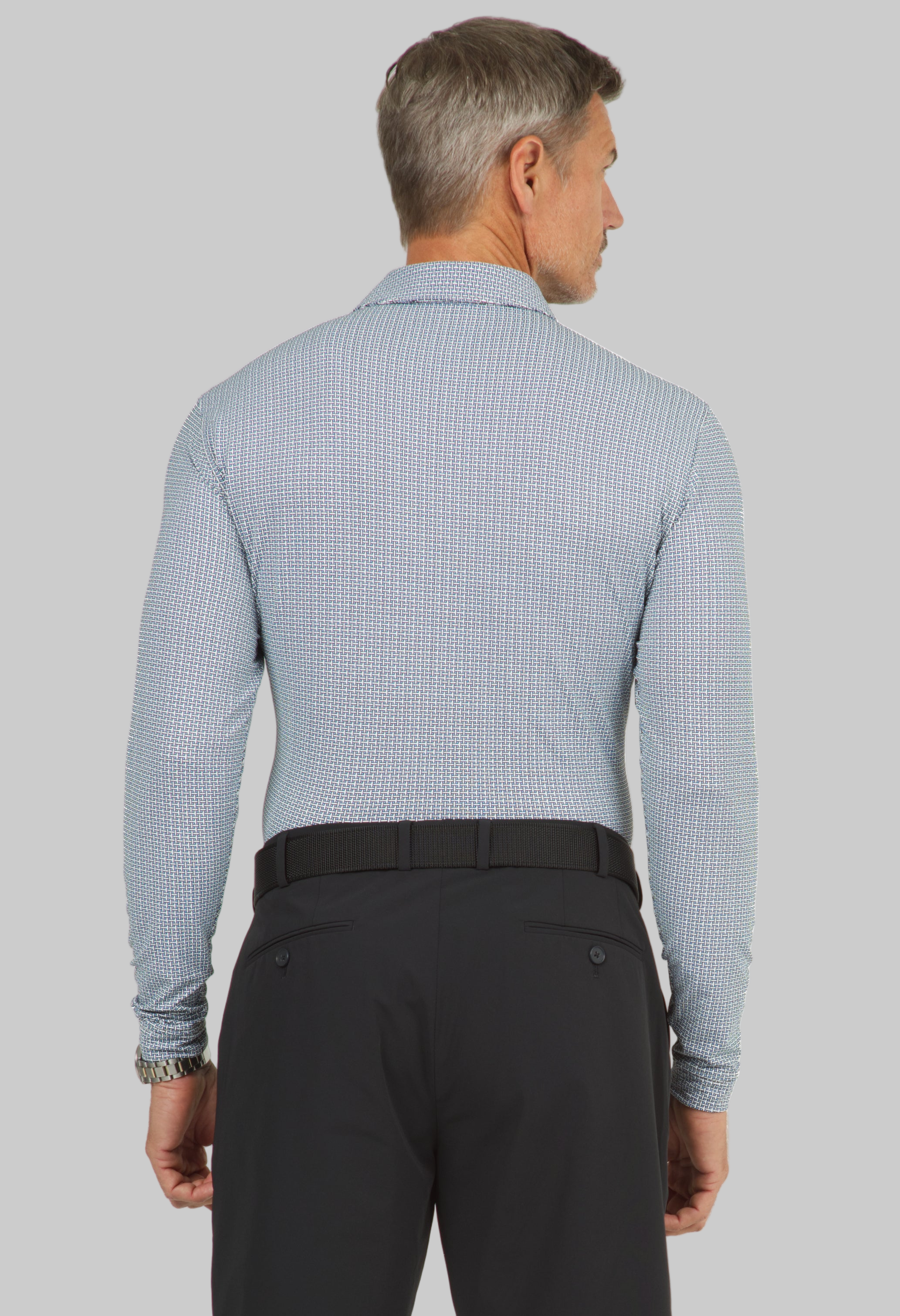 Circle Grid Print Long Sleeve Polo – 95150 (Modern Fit)