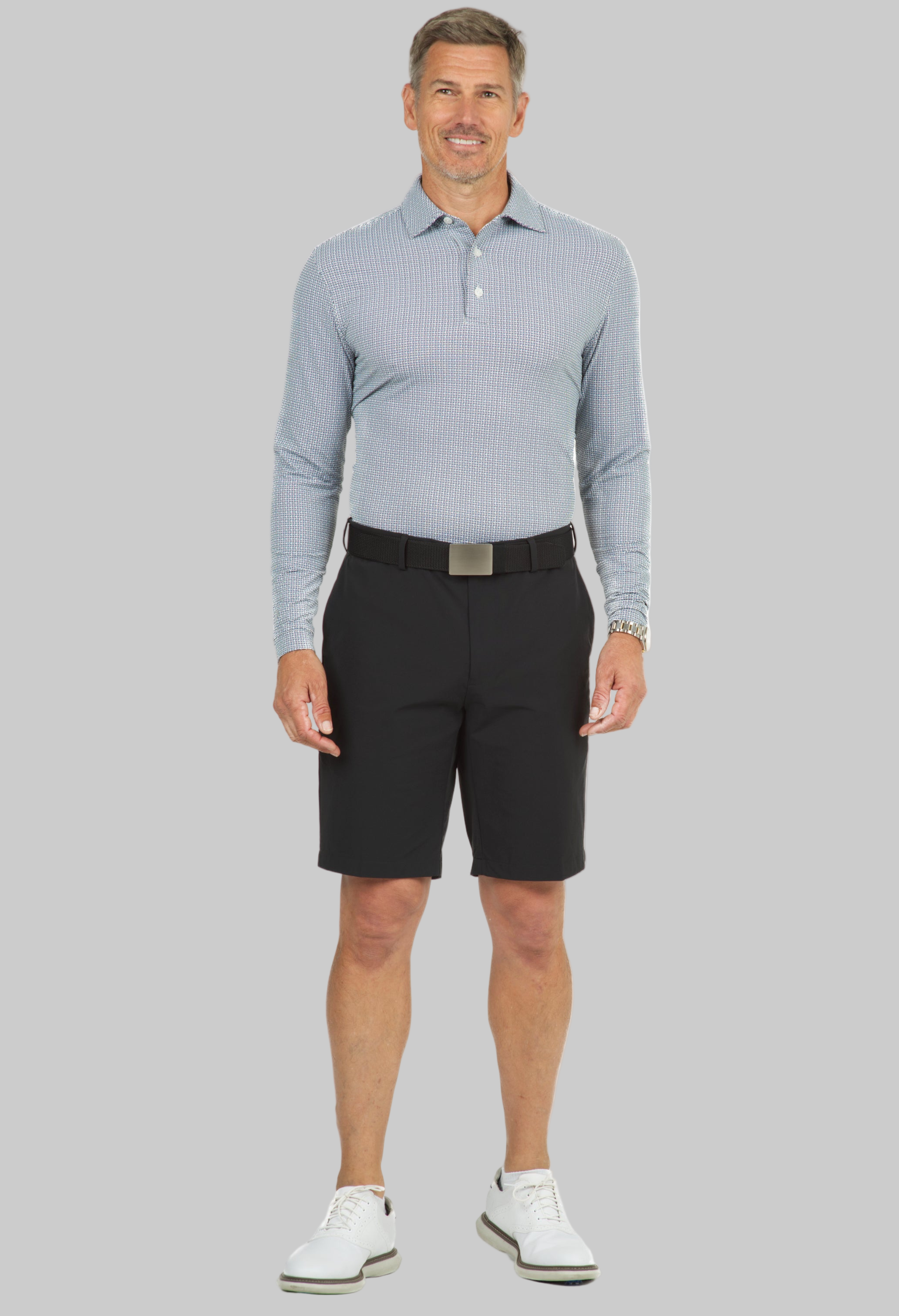 Circle Grid Print Long Sleeve Polo – 95150 (Modern Fit)