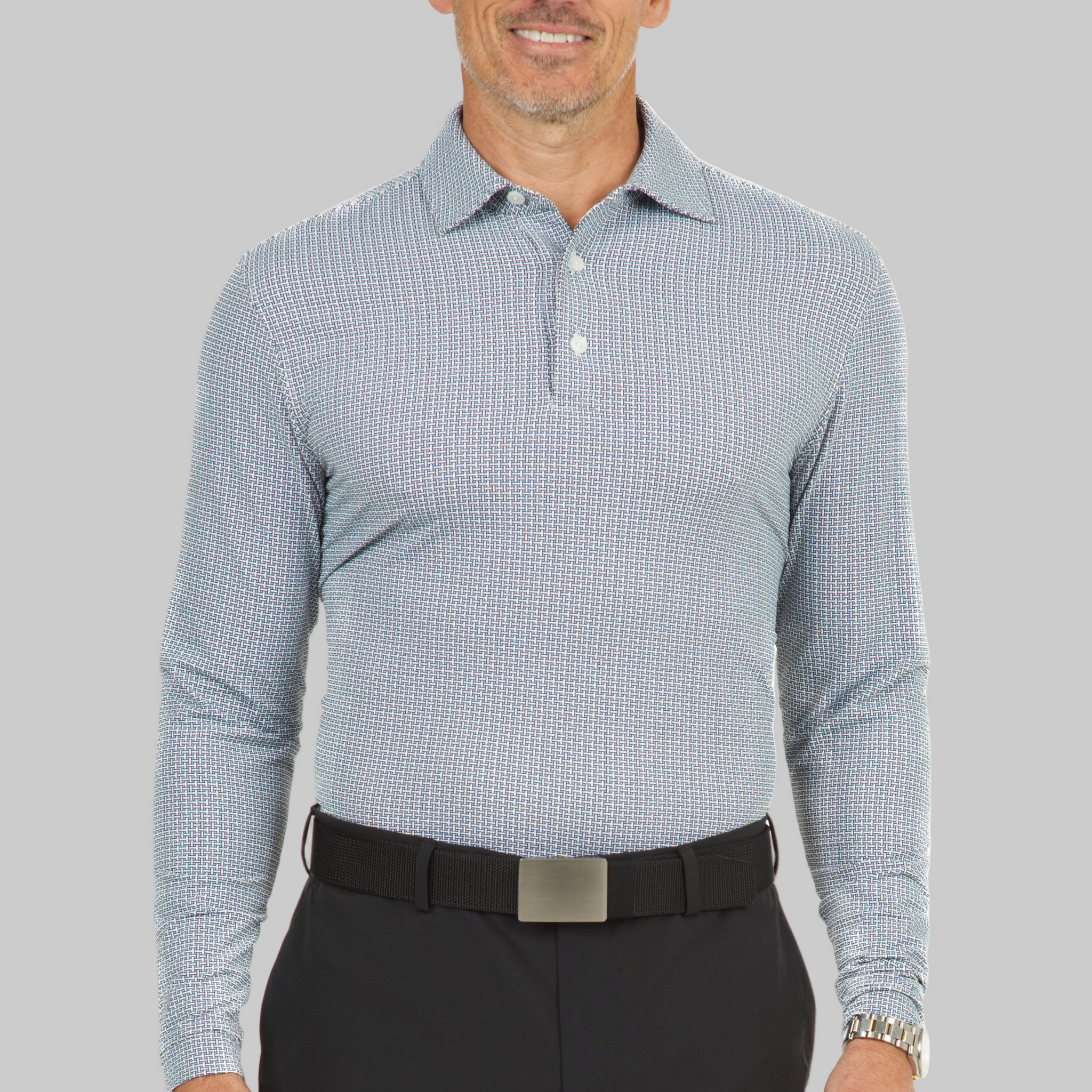 Circle Grid Print Long Sleeve Polo – 95150 (Modern Fit)