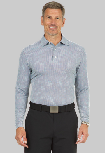 Circle Grid Print Long Sleeve Polo – 95150 (Modern Fit)