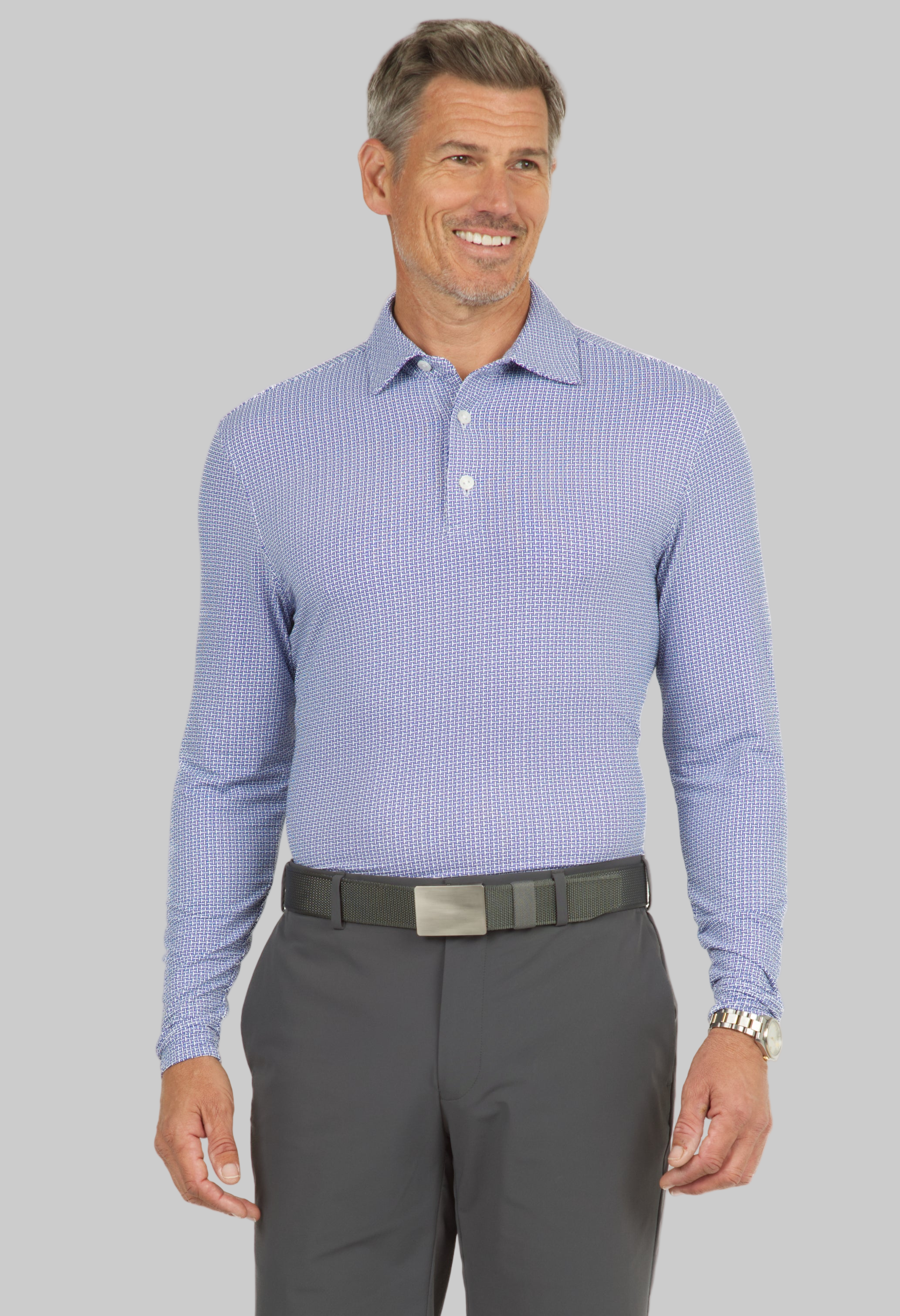 Circle Grid Print Long Sleeve Polo – 95150 (Modern Fit)