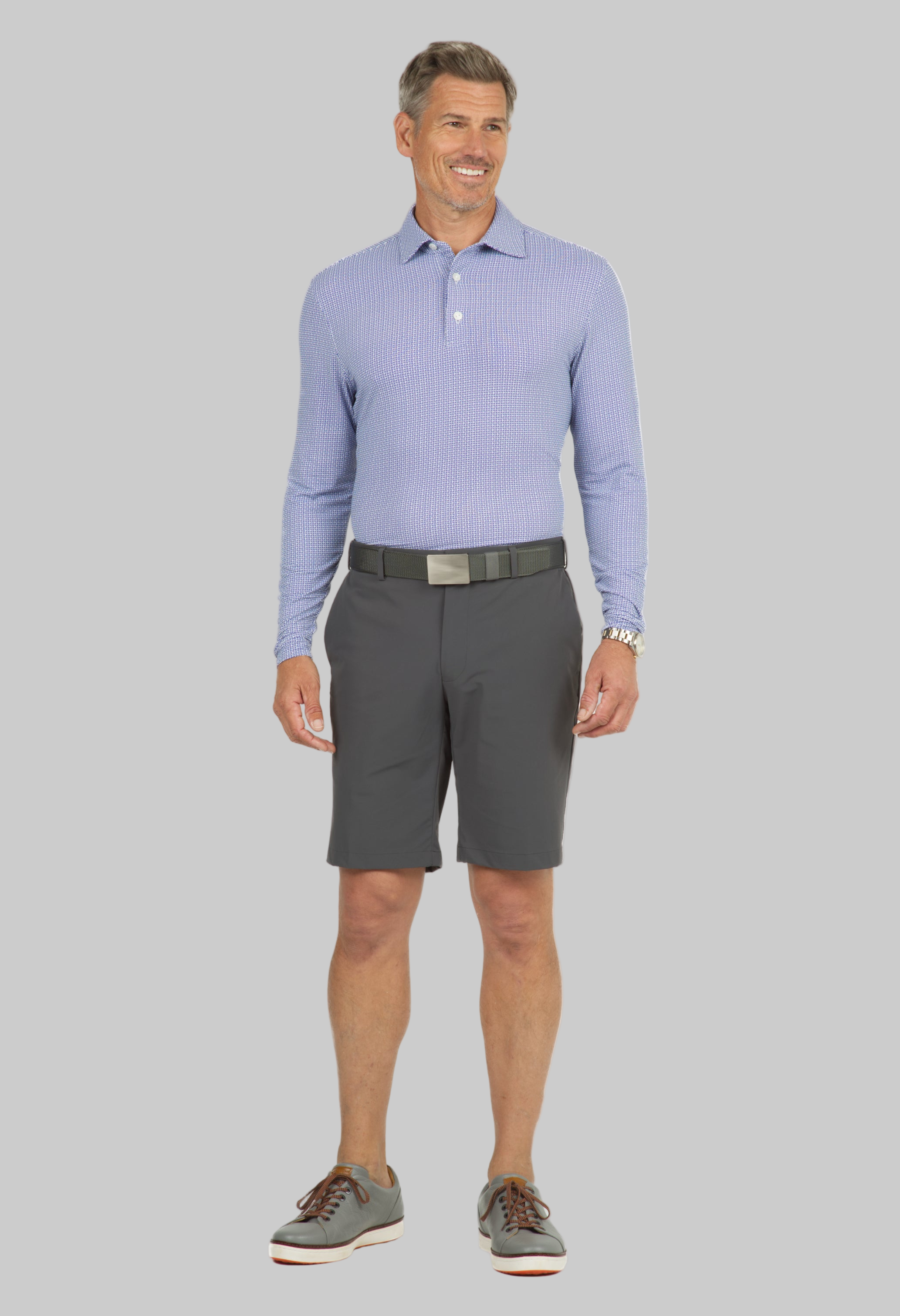 Circle Grid Print Long Sleeve Polo – 95150 (Modern Fit)