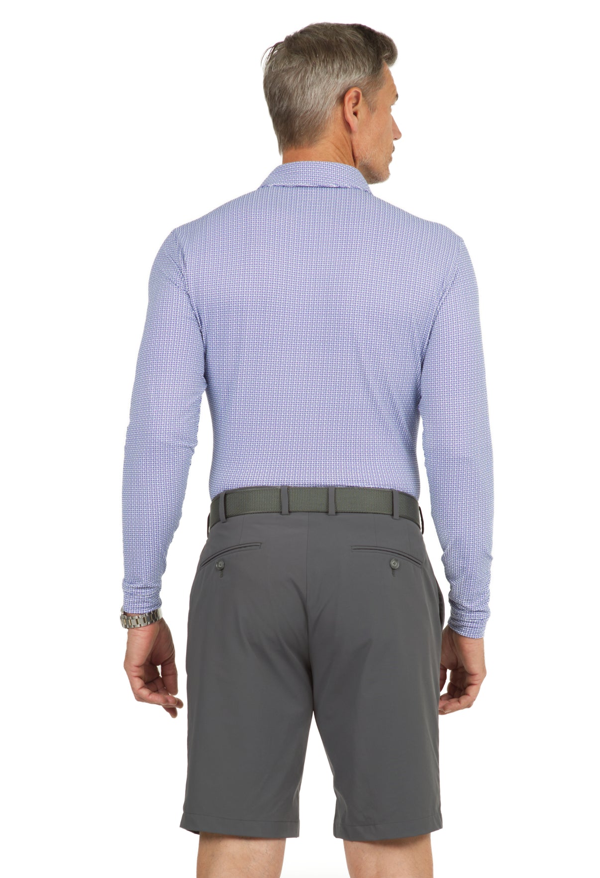 IBKÜL - Circle Grid Print Long Sleeve Polo – 95150 (Modern Fit) - Color: Navy/White/Lavender
