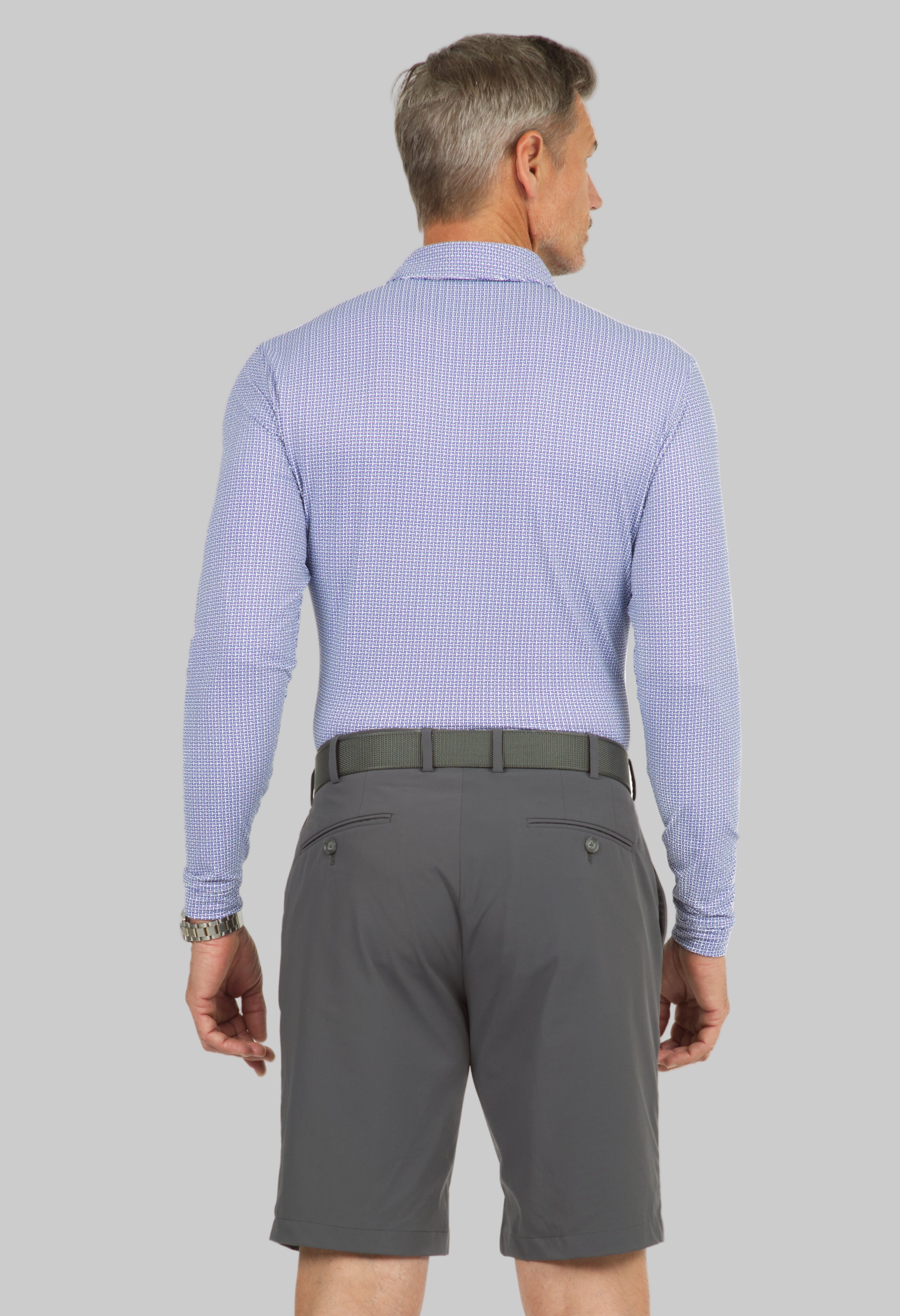 Circle Grid Print Long Sleeve Polo – 95150 (Modern Fit)