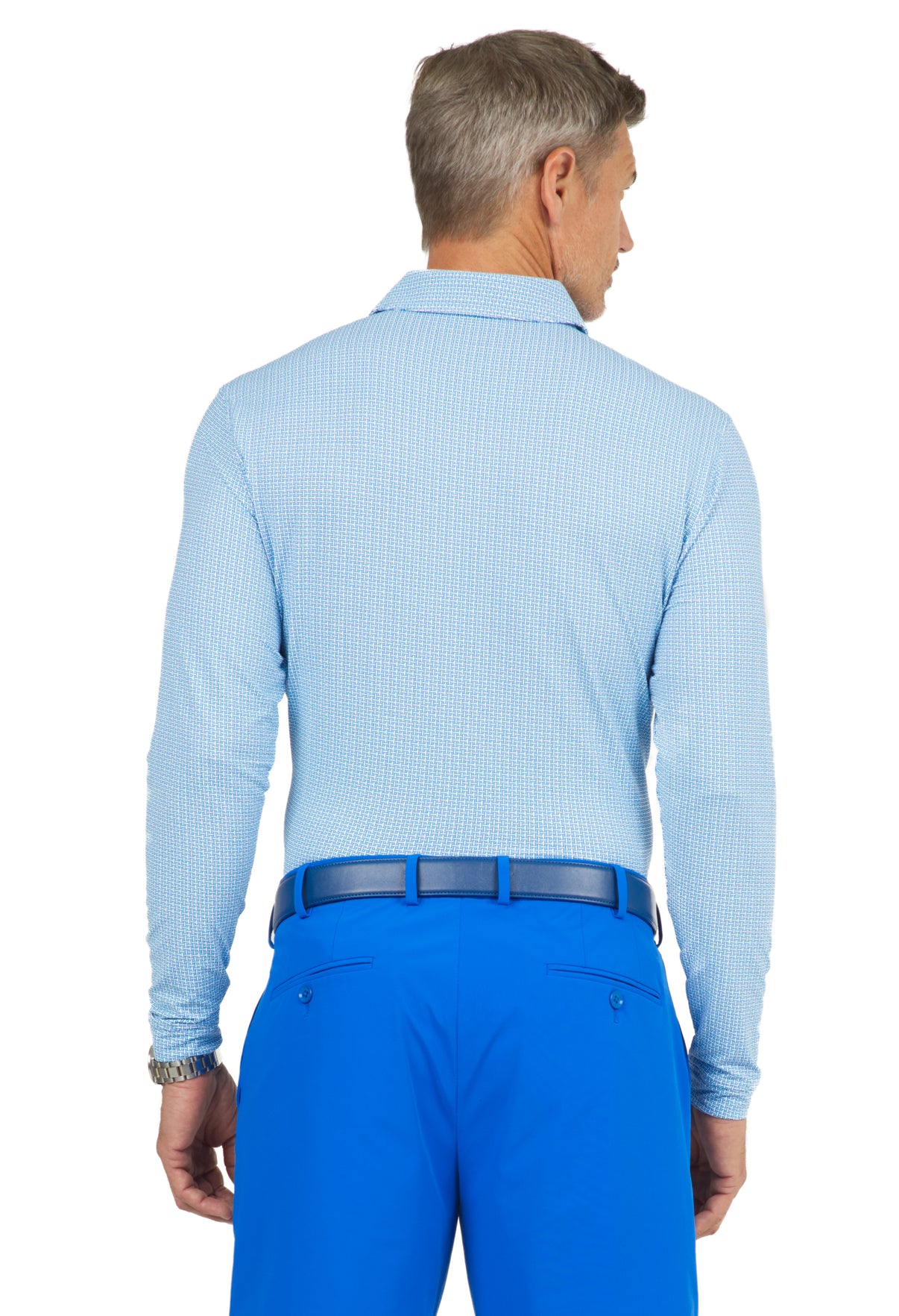 IBKÜL - Circle Grid Print Long Sleeve Polo – 95150 (Modern Fit) - Color: Royal/White/Jade