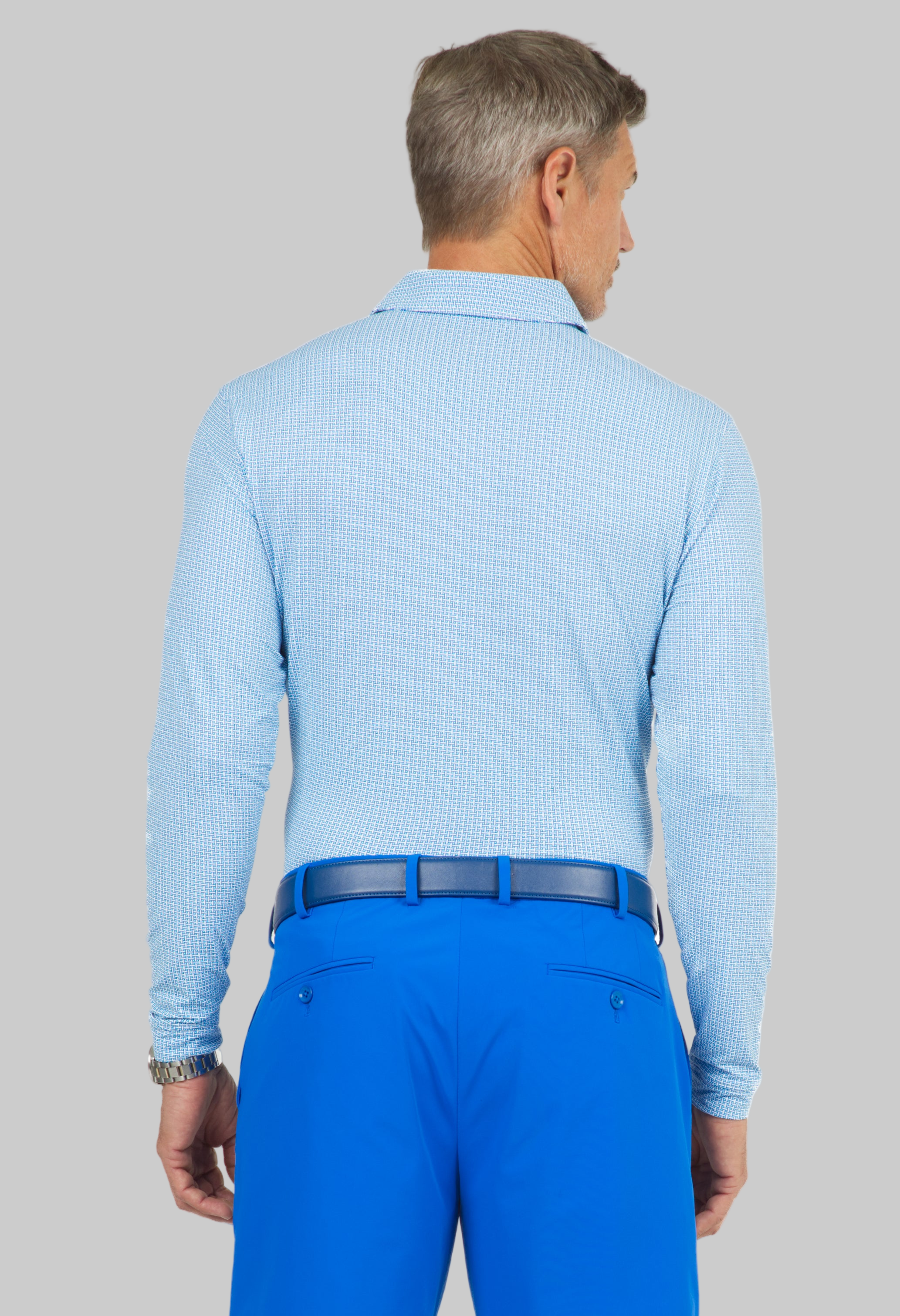 Circle Grid Print Long Sleeve Polo – 95150 (Modern Fit)