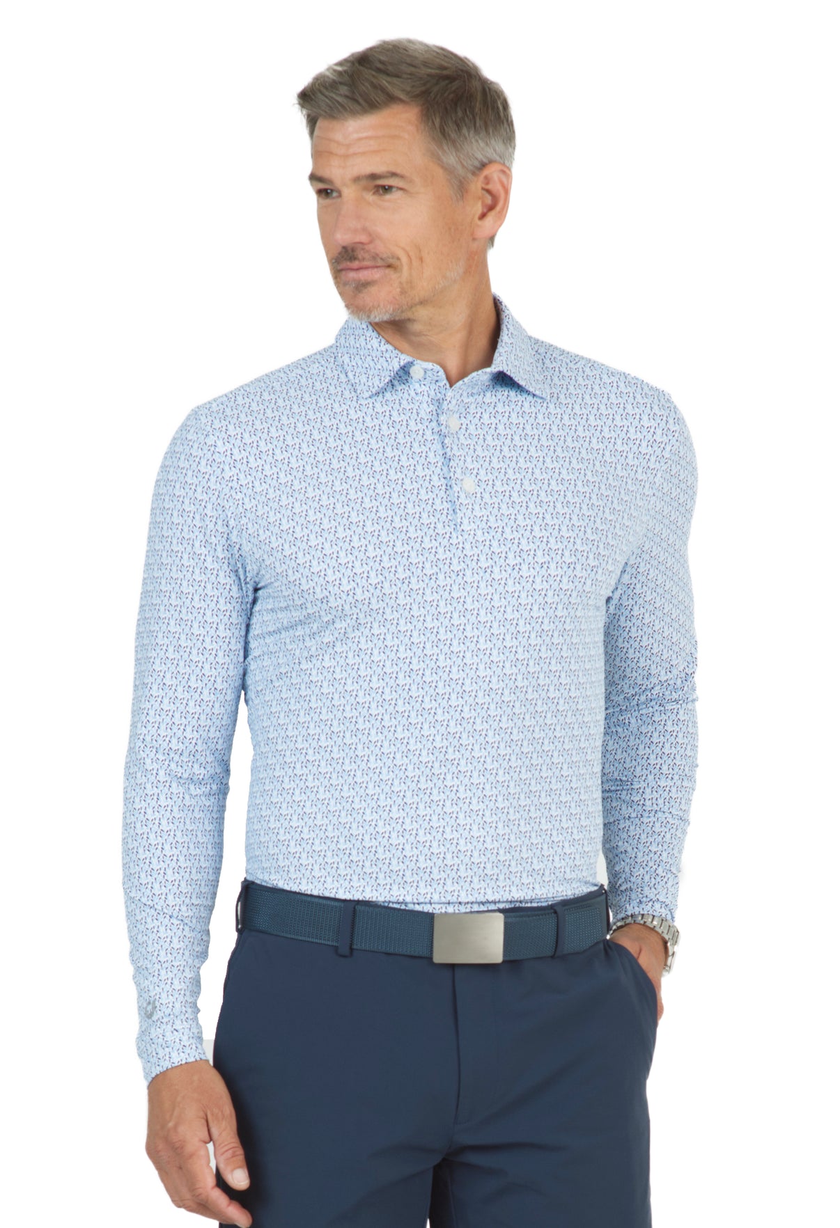 IBKÜL - Petals Print Long Sleeve Polo – 95155 (Modern Fit) - Color: Peri/Navy