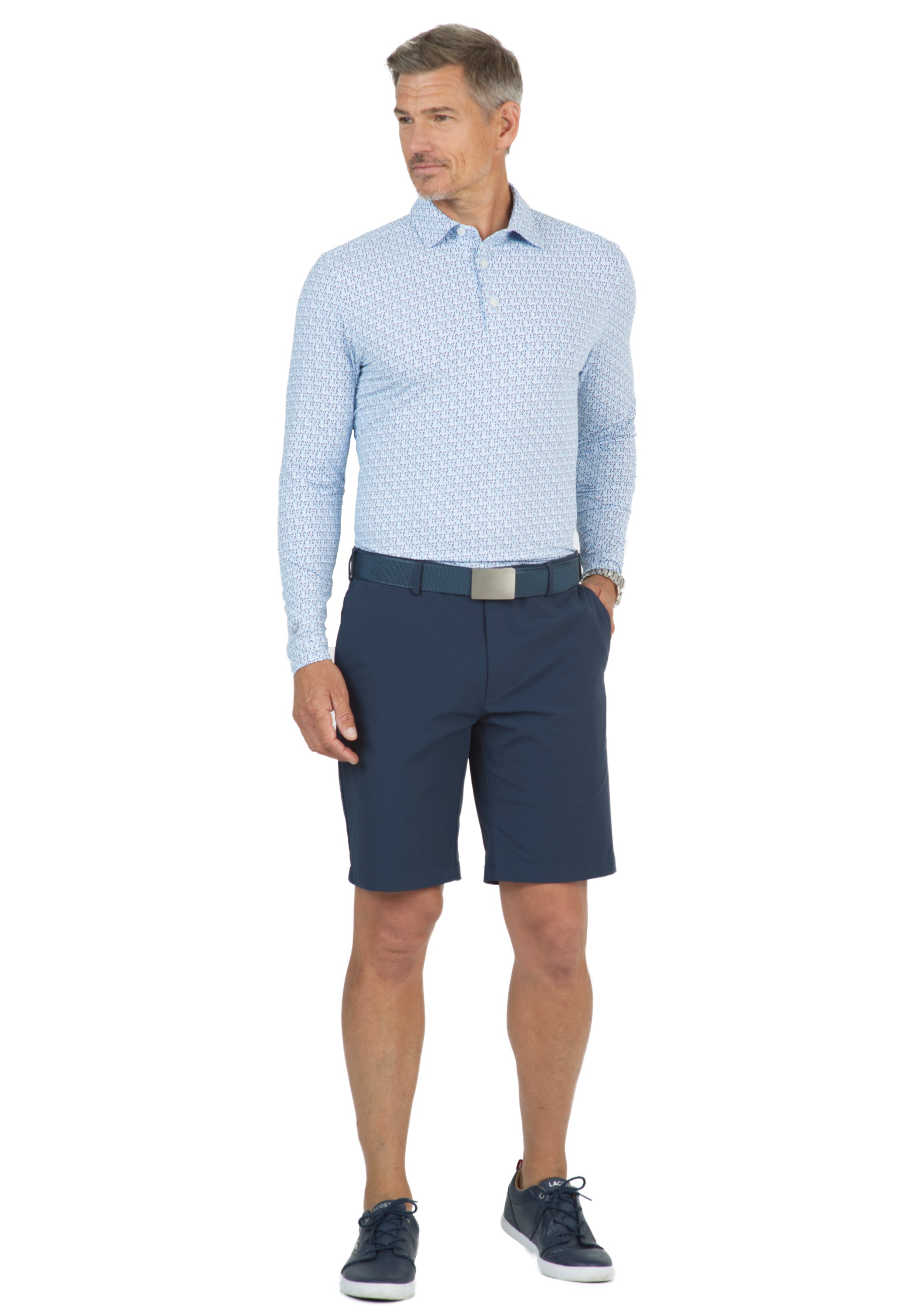IBKÜL - Petals Print Long Sleeve Polo – 95155 (Modern Fit) - Color: Peri/Navy