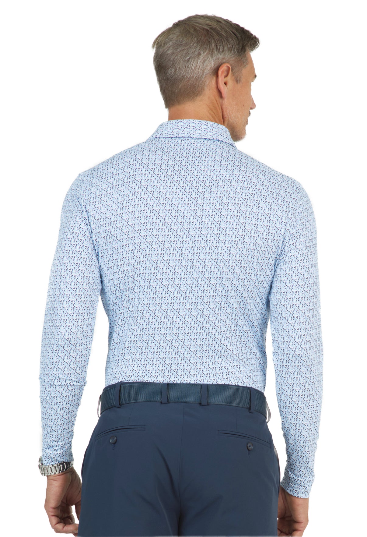 IBKÜL - Petals Print Long Sleeve Polo – 95155 (Modern Fit) - Color: Peri/Navy