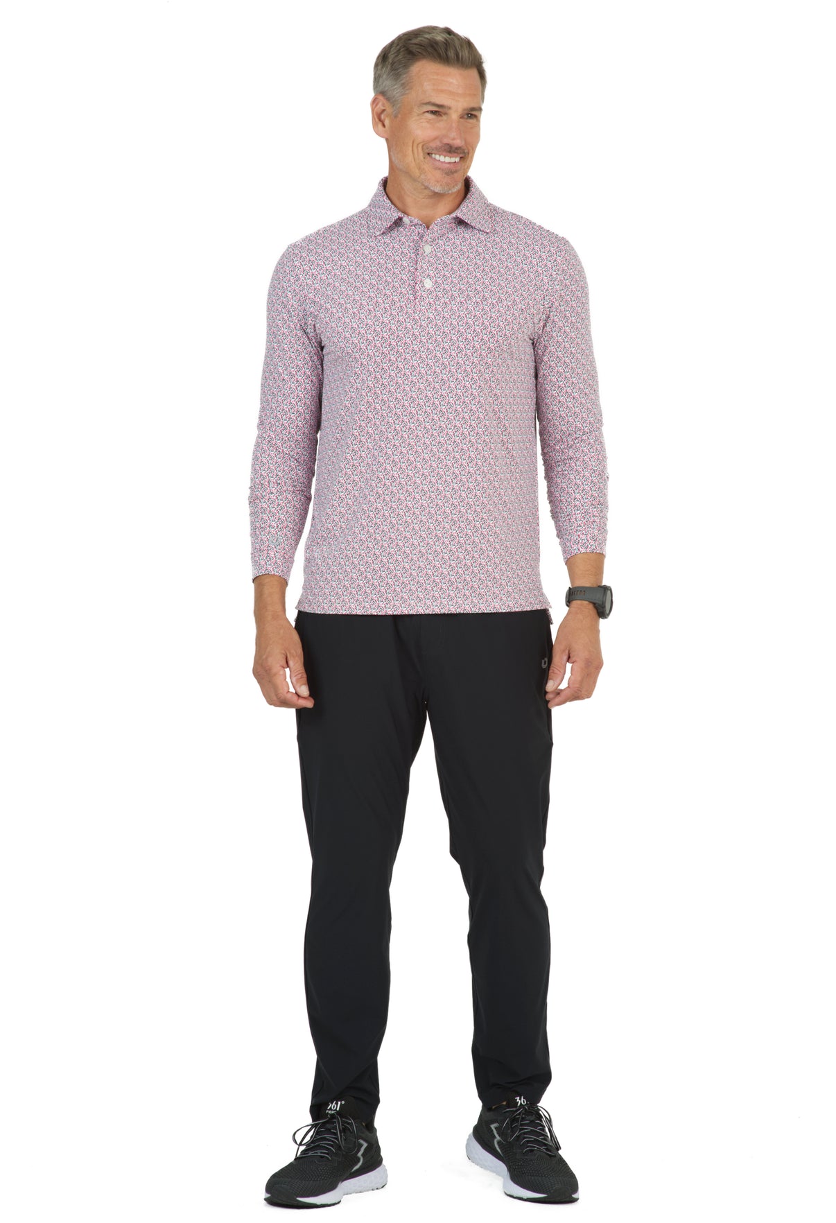 IBKÜL - Petals Print Long Sleeve Polo – 95155 (Modern Fit) - Color: Water/Charcoal