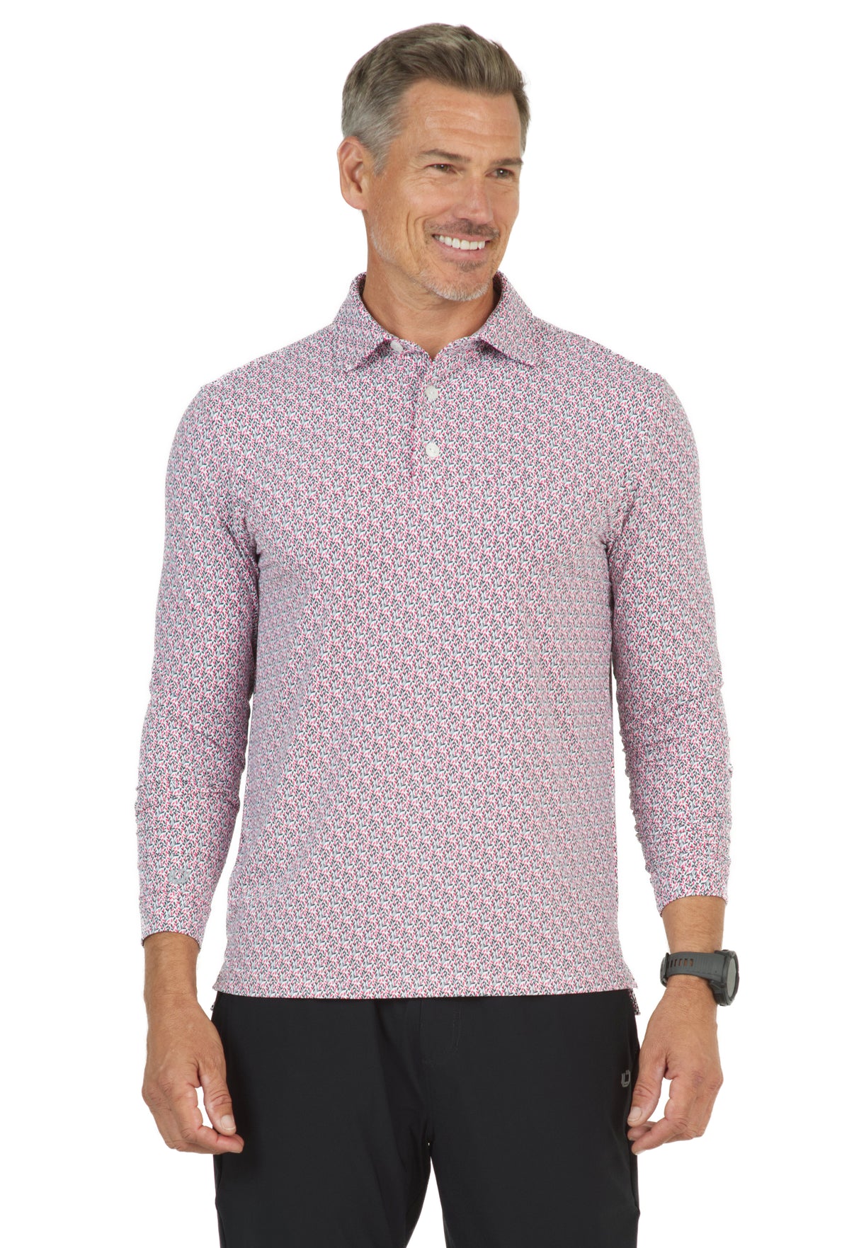IBKÜL - Petals Print Long Sleeve Polo – 95155 (Modern Fit) - Color: Water/Charcoal