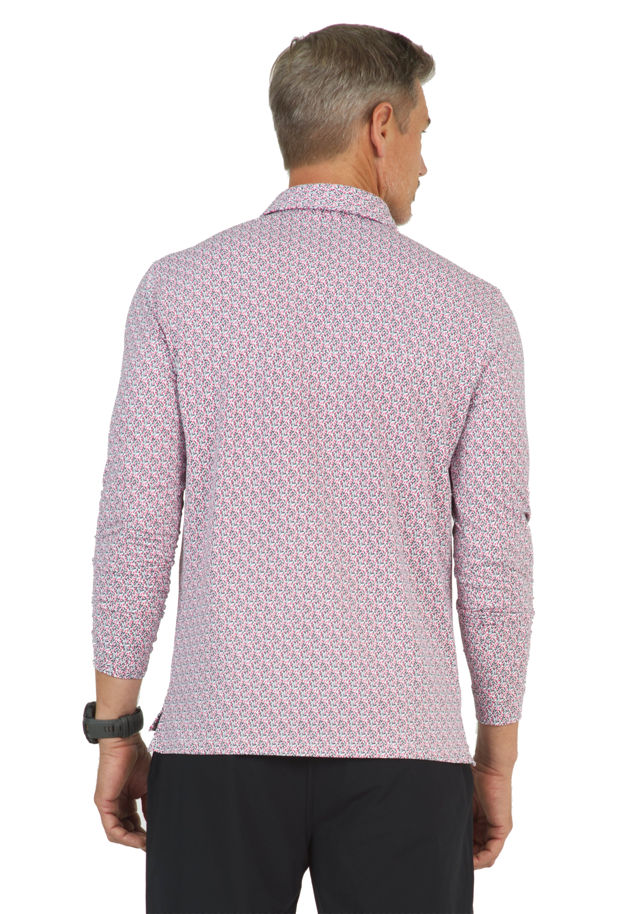 IBKÜL - Petals Print Long Sleeve Polo – 95155 (Modern Fit) - Color: Water/Charcoal