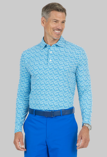 Tropical Leaves Print Long Sleeve Polo – 95158 (Modern Fit)