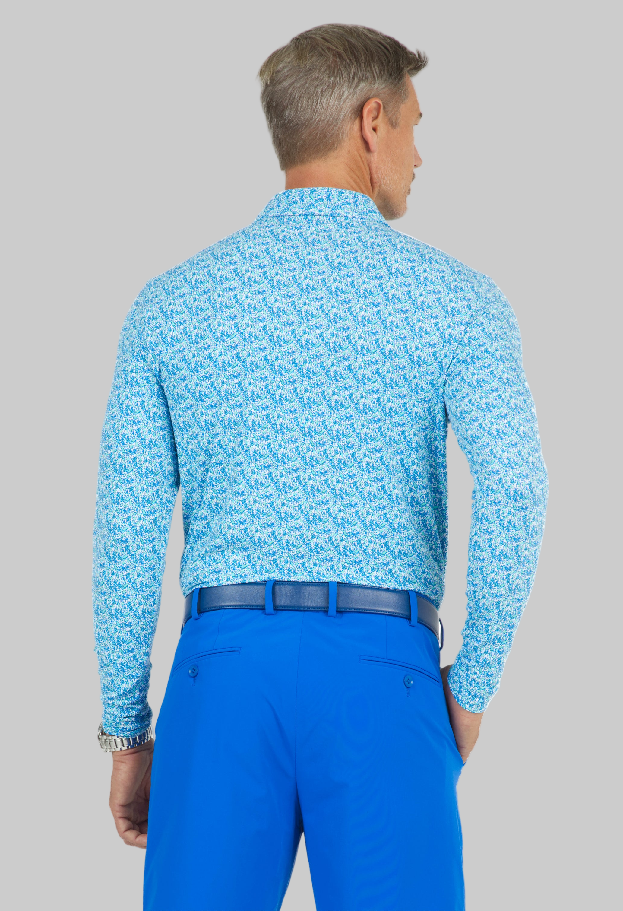 Tropical Leaves Print Long Sleeve Polo – 95158 (Modern Fit)