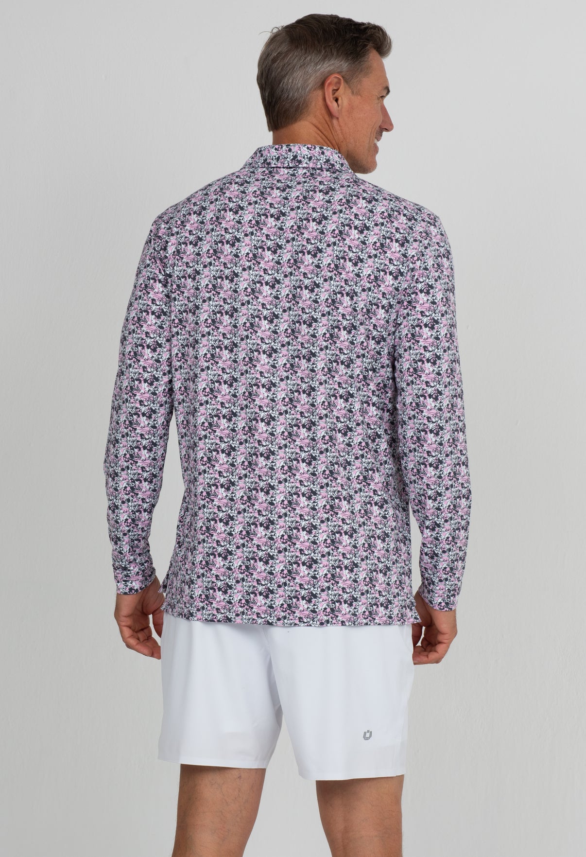 IBKÜL - Chaos Print Long Sleeve Polo – 95162 (Modern Fit) - Color: Lt. Pink/Charcoal