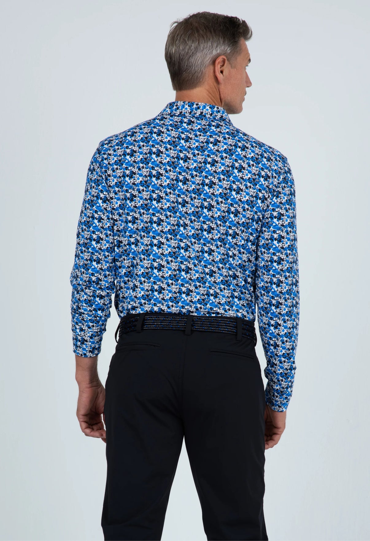 IBKÜL - Chaos Print Long Sleeve Polo – 95162 (Modern Fit) - Color: Royal/Black