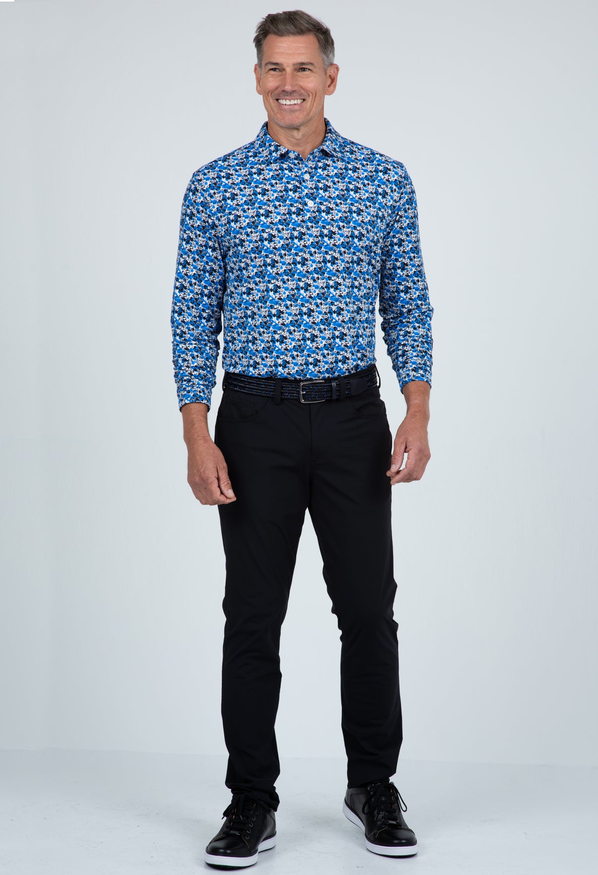 IBKÜL - Chaos Print Long Sleeve Polo – 95162 (Modern Fit) - Color: Royal/Black