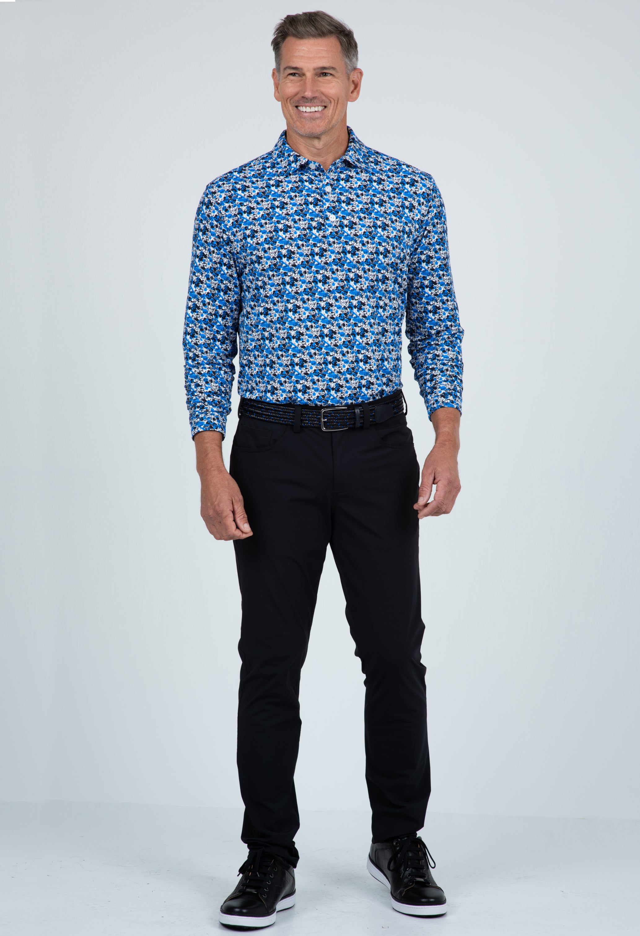 IBKÜL - Chaos Print Long Sleeve Polo – 95162 (Modern Fit) - Color: Royal/Black