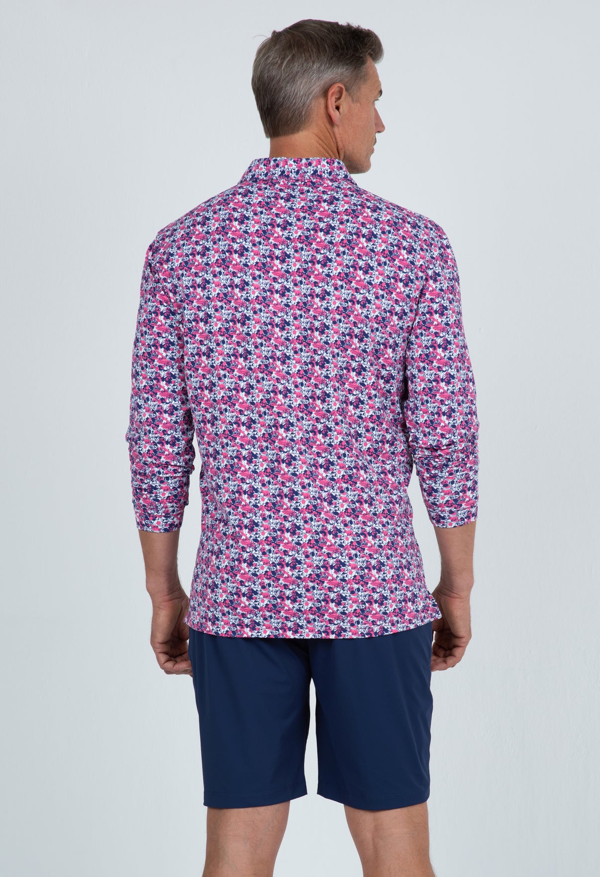 IBKÜL - Chaos Print Long Sleeve Polo – 95162 (Modern Fit) - Color: Watermelon/Ink