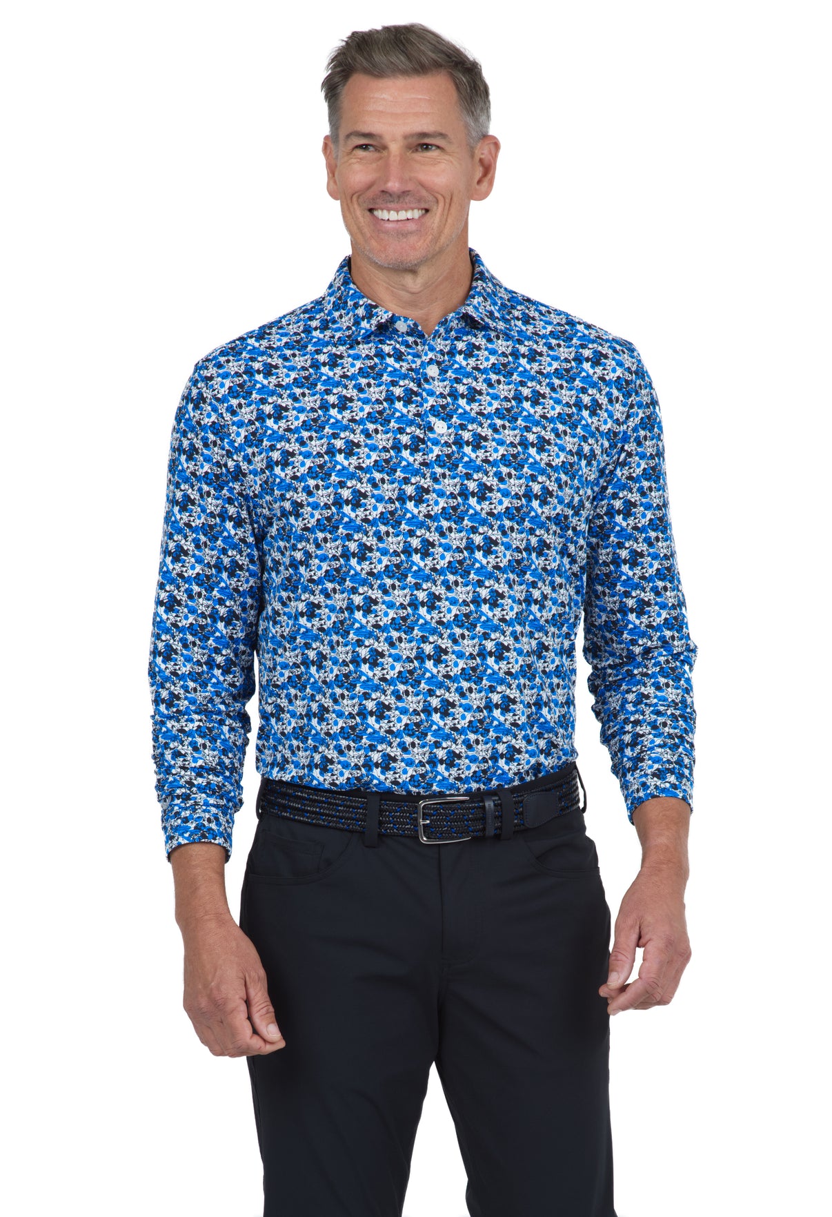 IBKÜL - Chaos Print Long Sleeve Polo – 95162 (Modern Fit) - Color: Royal/Black