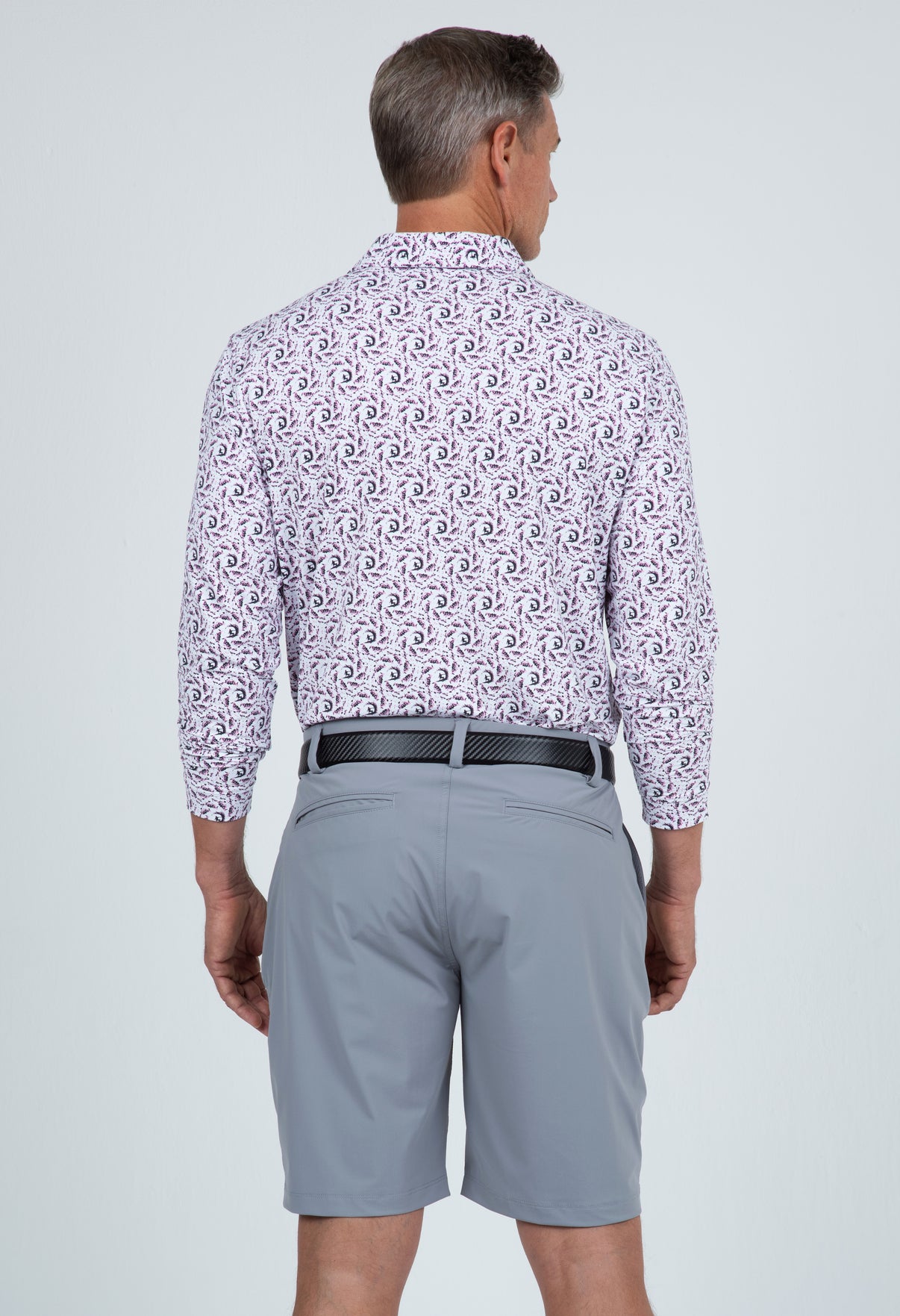 IBKÜL - Big Wave Print Long Sleeve Polo – 95166 (Modern Fit) - Color: Lt. Pink/Charcoal/Wht