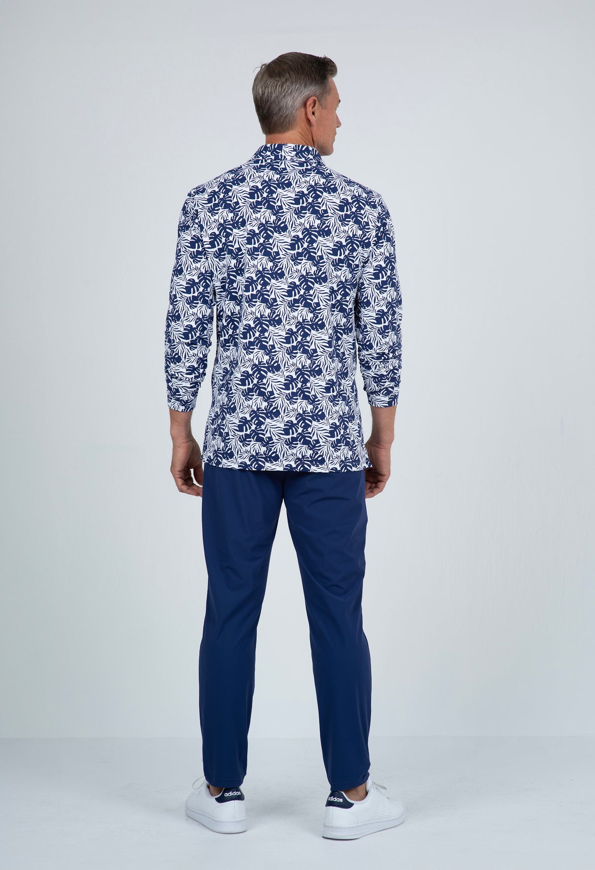 IBKÜL - Tropical Print Long Sleeve Polo – 95168 (Modern Fit) - Color: White/Ink