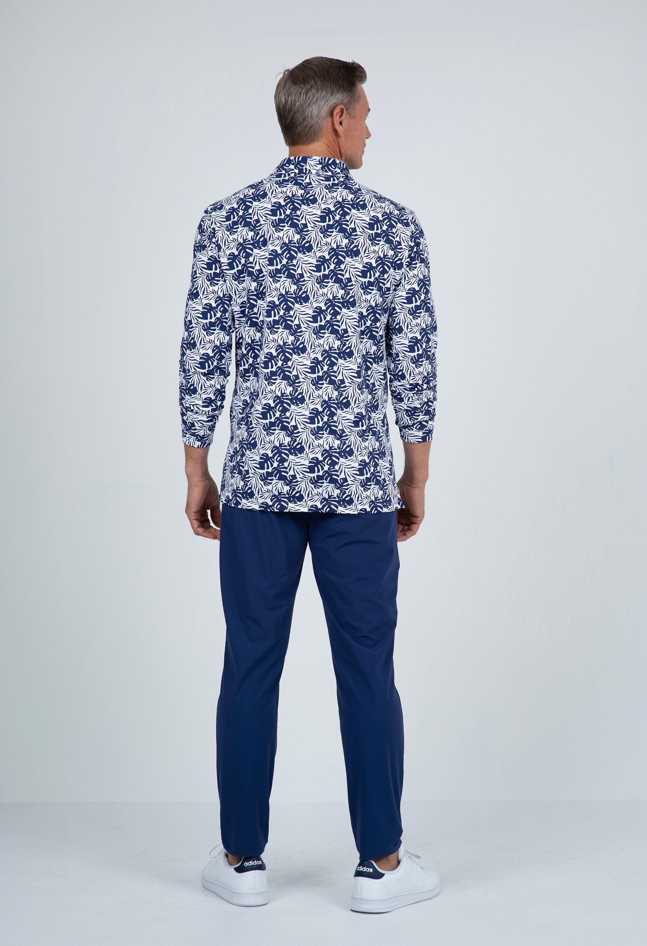 IBKÜL - Tropical Print Long Sleeve Polo – 95168 (Modern Fit) - Color: White/Ink