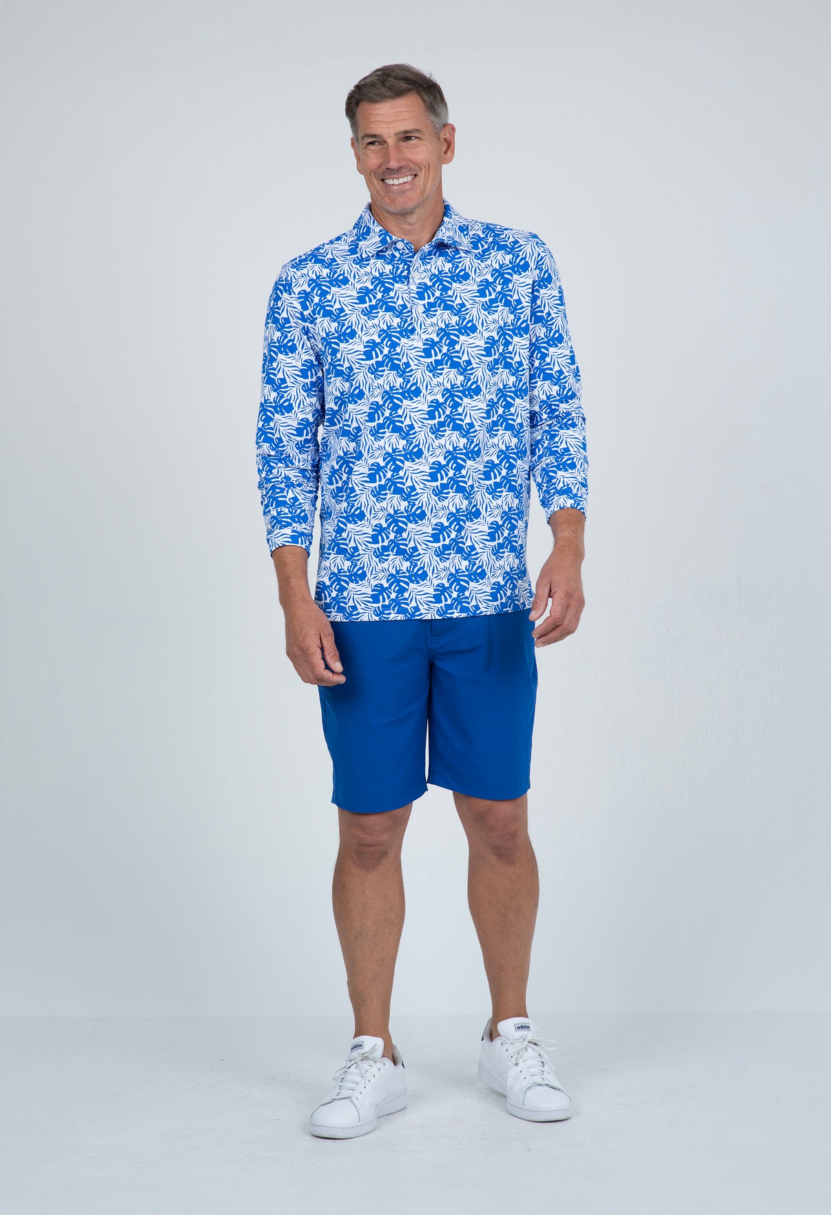 IBKÜL - Tropical Print Long Sleeve Polo – 95168 (Modern Fit) - Color: White/Royal