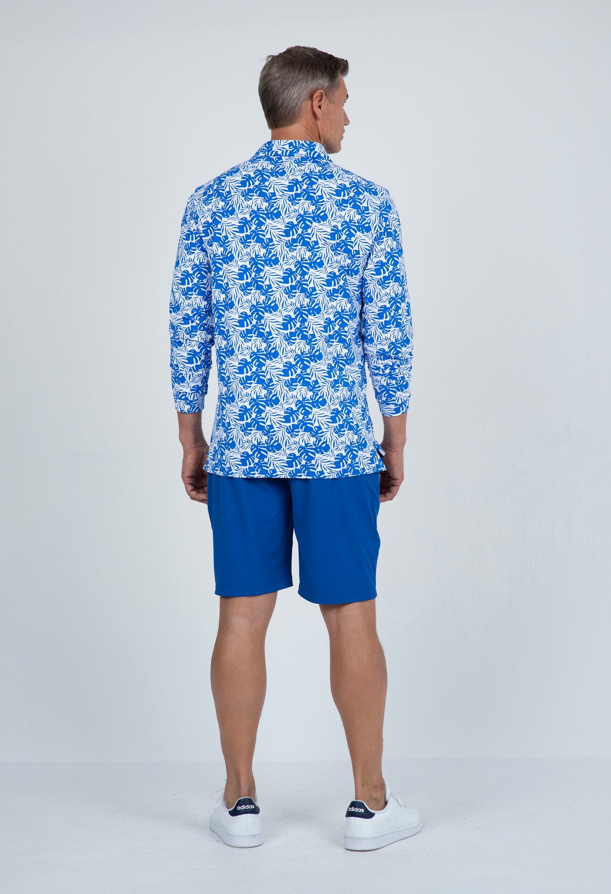 IBKÜL - Tropical Print Long Sleeve Polo – 95168 (Modern Fit) - Color: White/Royal