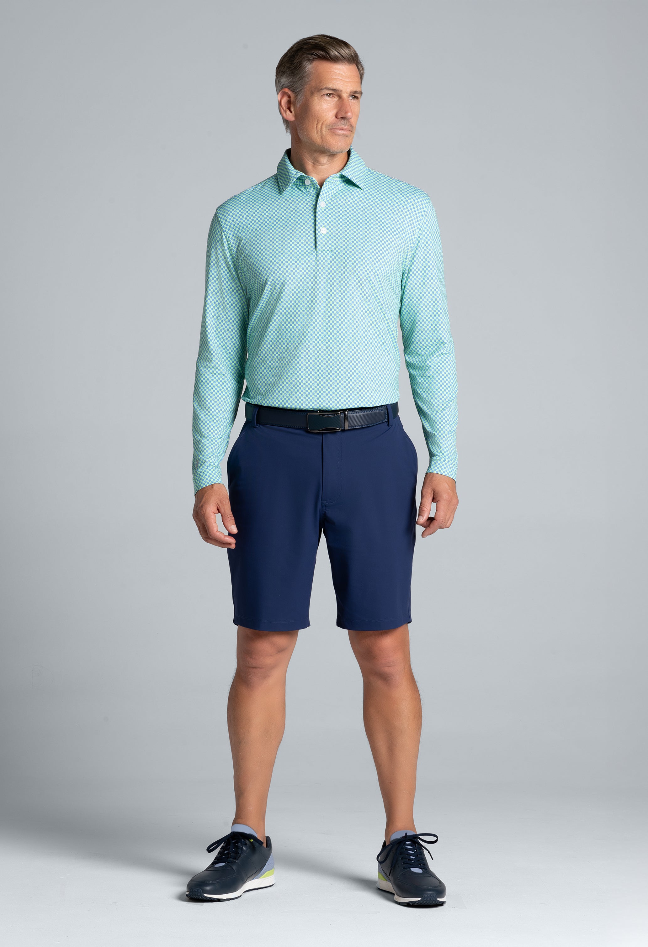 Square Spiral Print Long Sleeve Polo (Modern Fit)