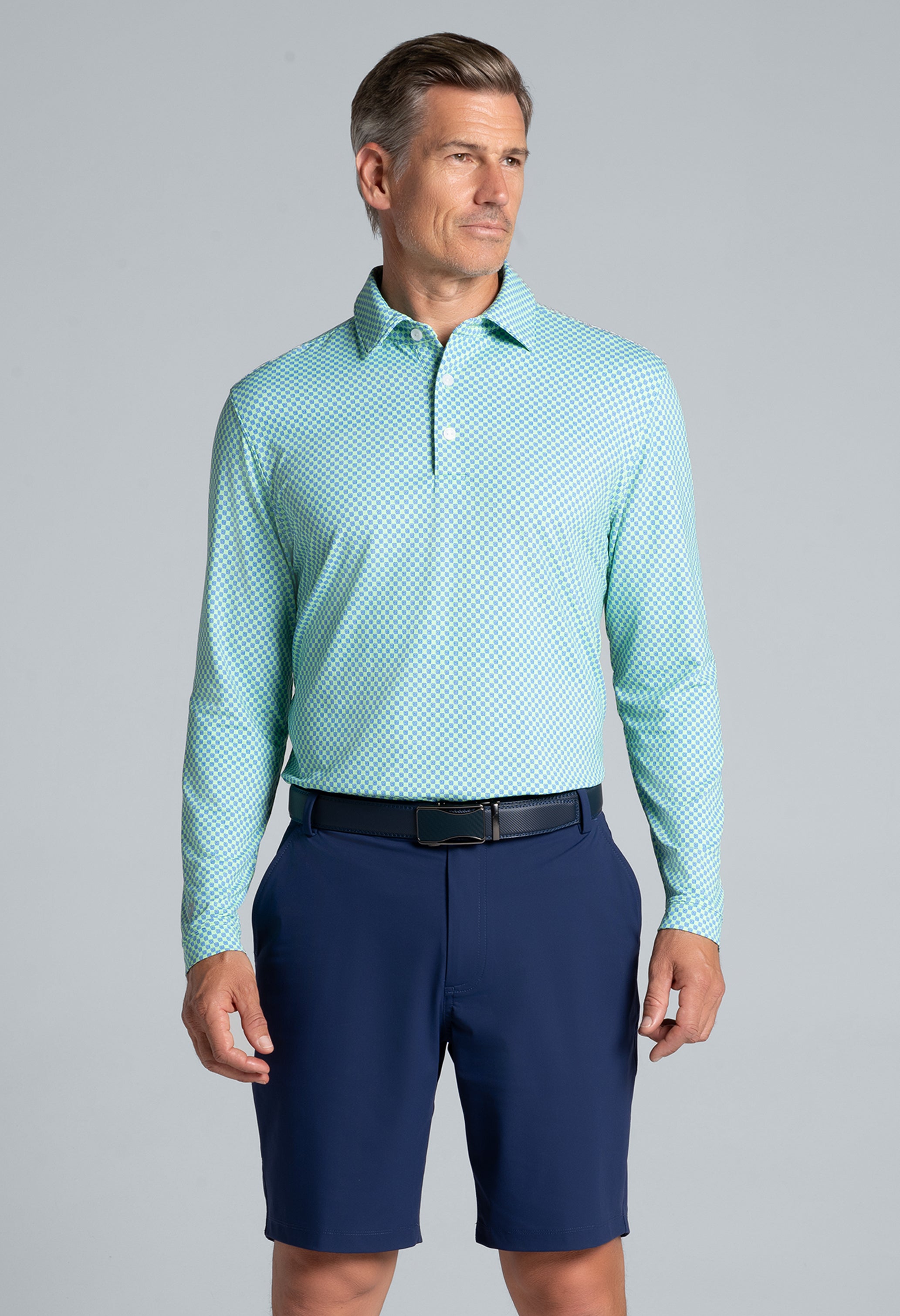 Square Spiral Print Long Sleeve Polo (Modern Fit)