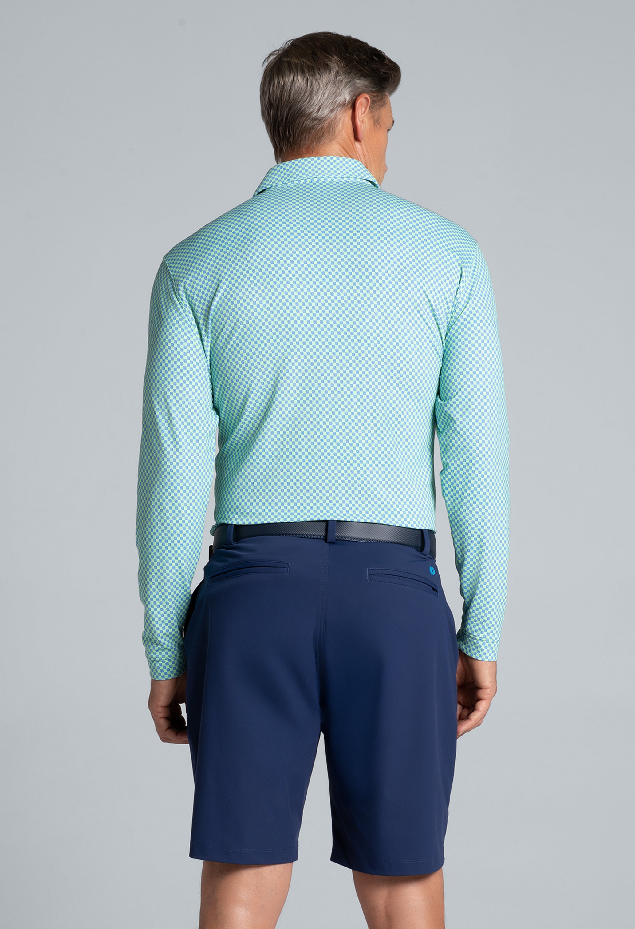 Square Spiral Print Long Sleeve Polo (Modern Fit)