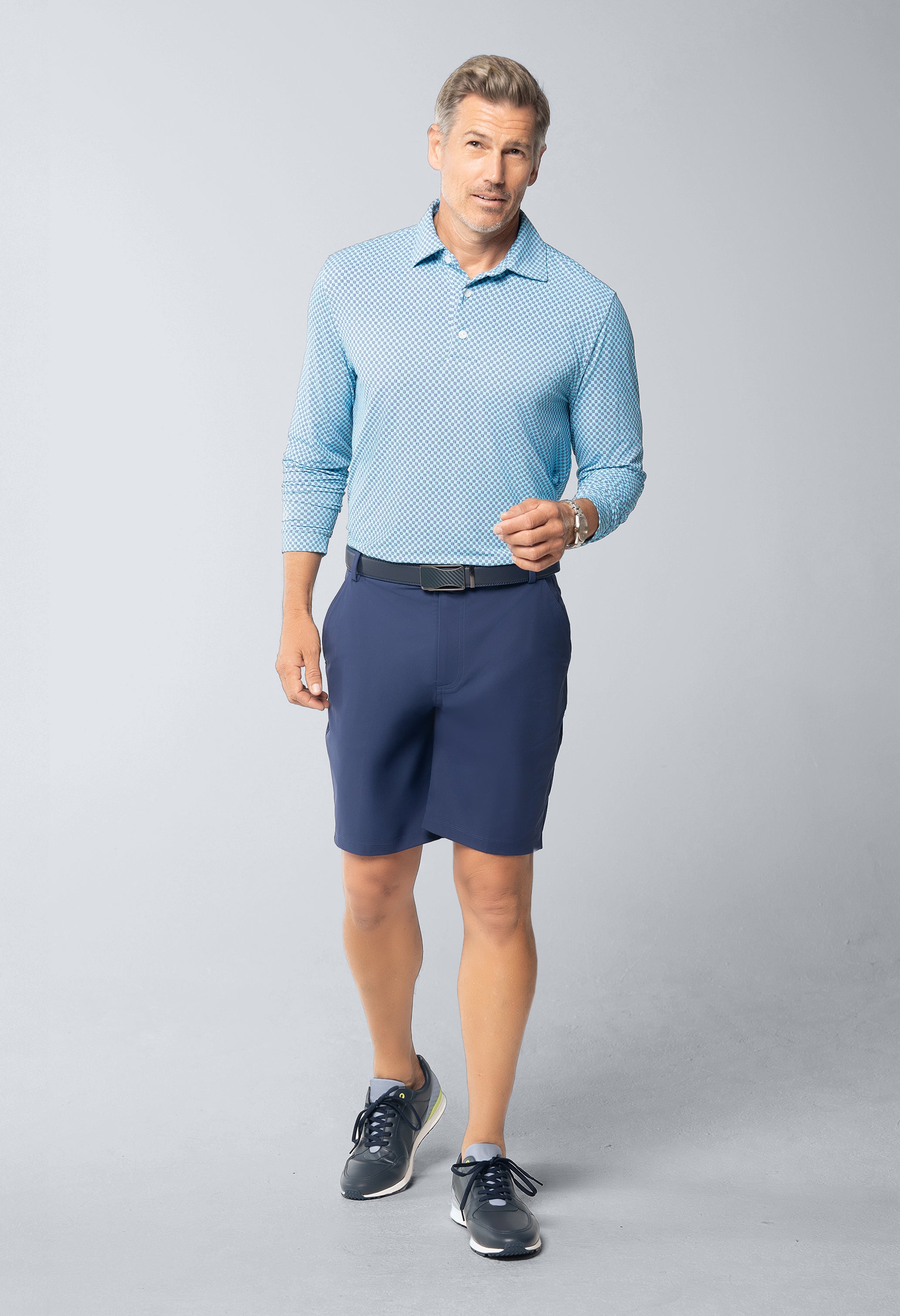 Square Spiral Print Long Sleeve Polo (Modern Fit)
