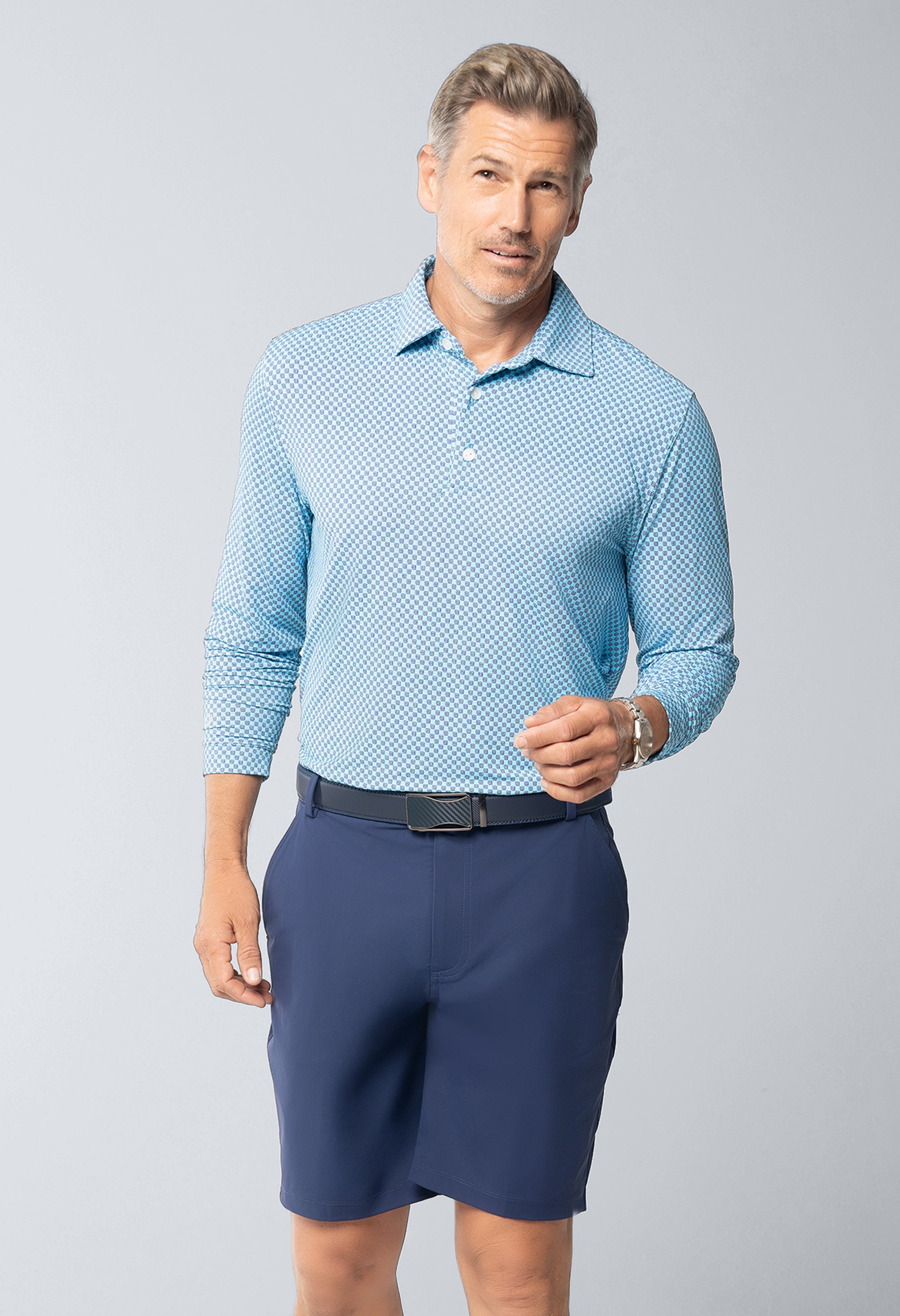 Square Spiral Print Long Sleeve Polo (Modern Fit)