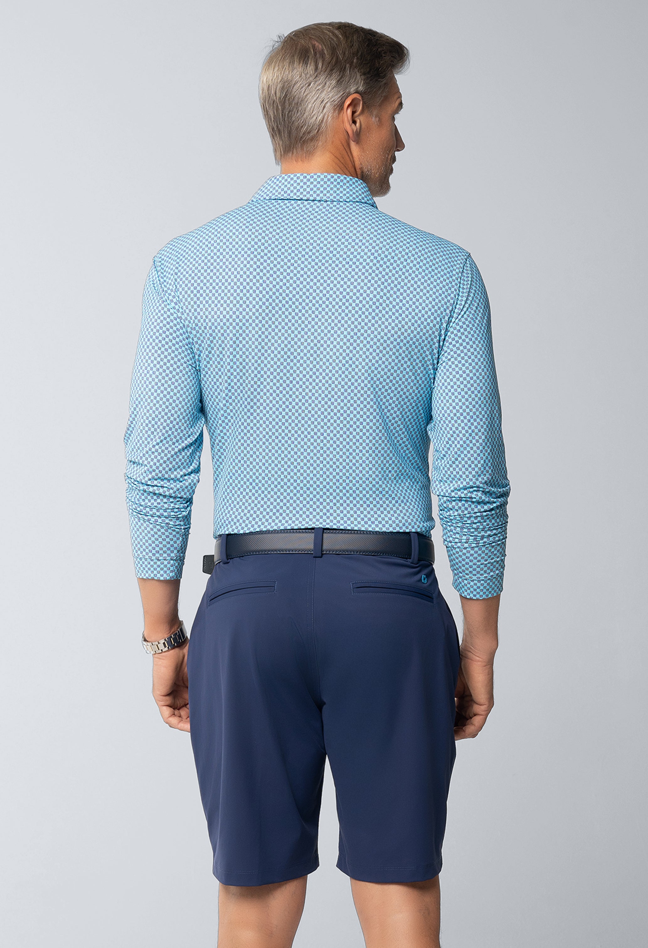 Square Spiral Print Long Sleeve Polo (Modern Fit)
