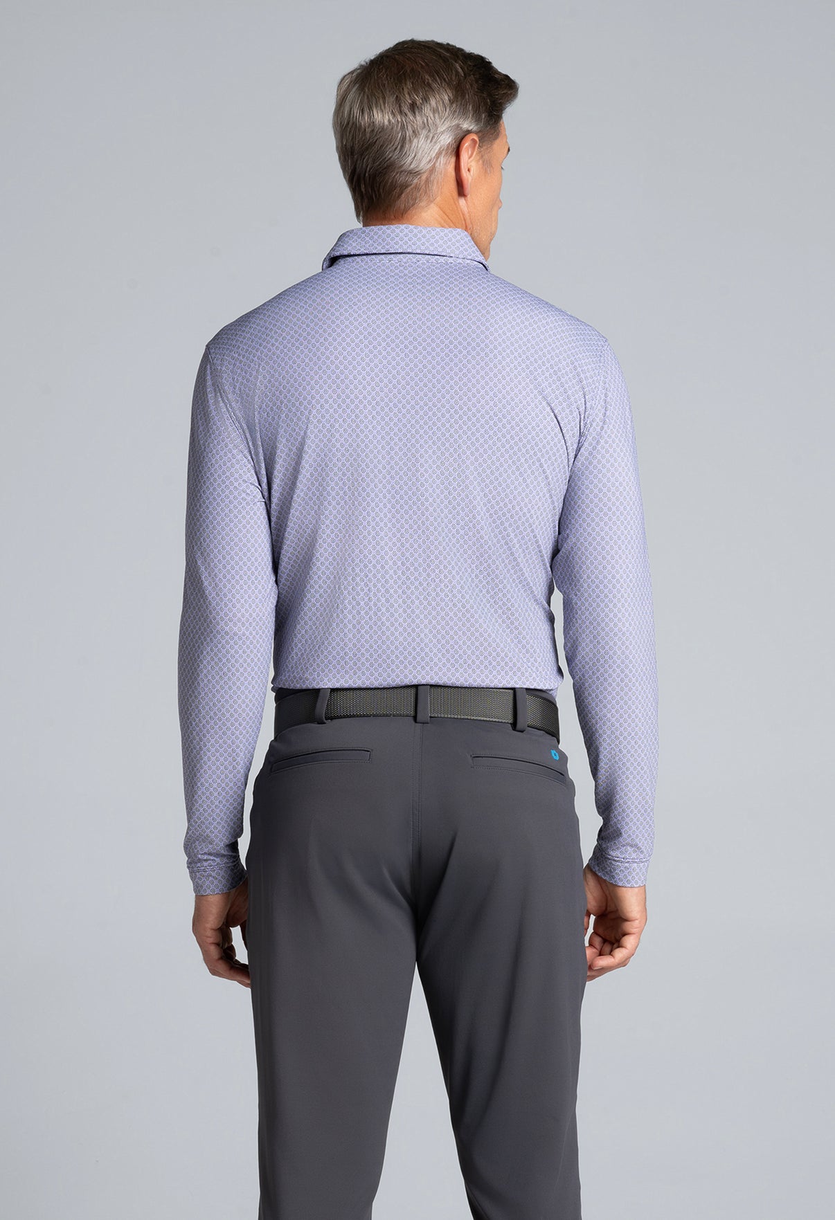 IBKÜL - Square Spiral Print Long Sleeve Polo – 95169 (Modern Fit) - Color: Charcoal/Plum