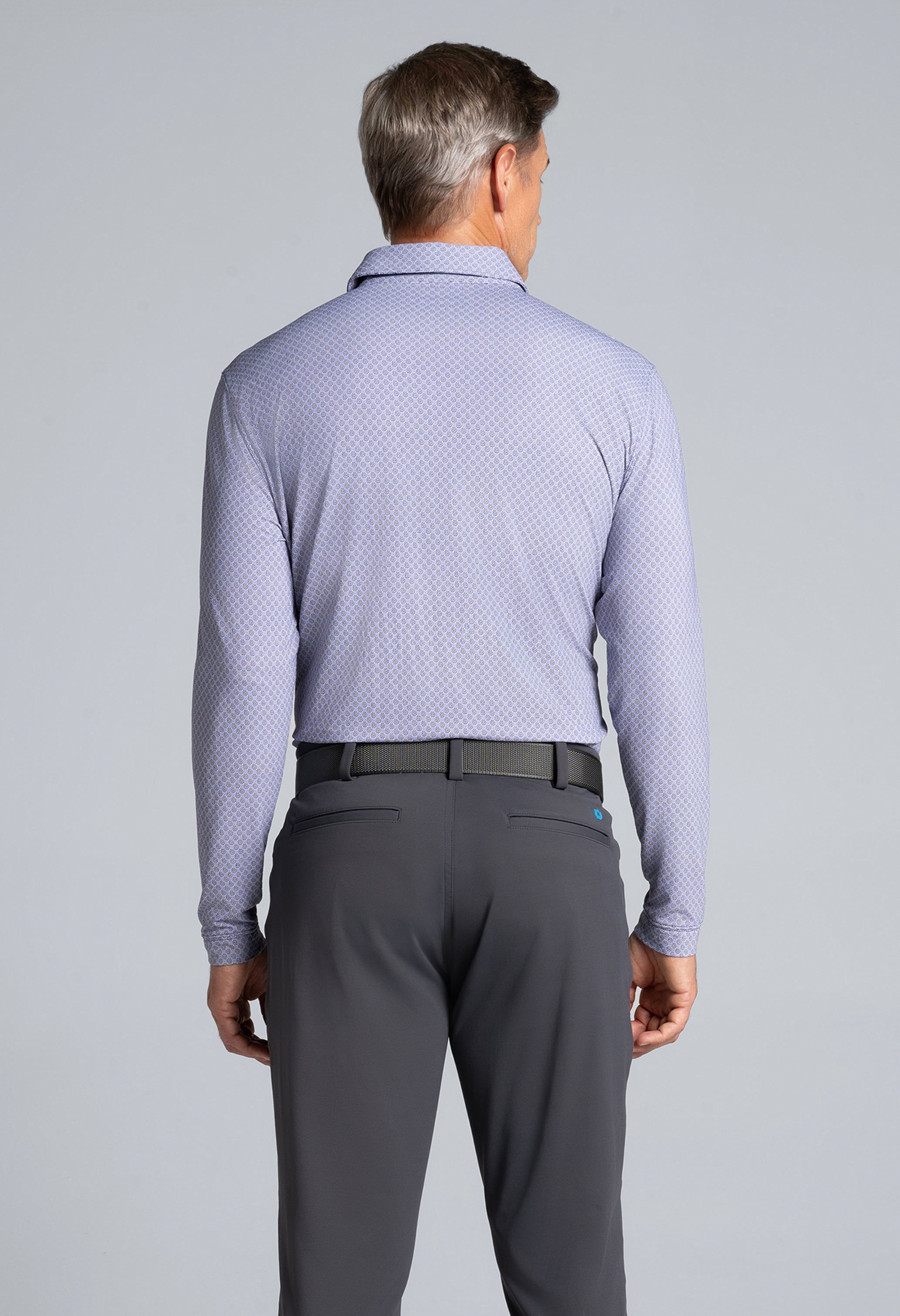 IBKÜL - Square Spiral Print Long Sleeve Polo – 95169 (Modern Fit) - Color: Charcoal/Plum