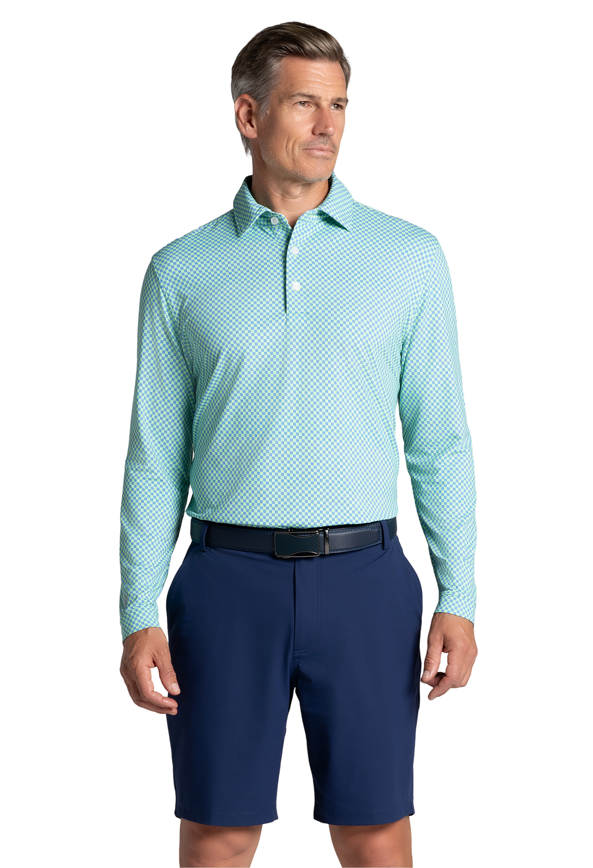IBKÜL - Square Spiral Print Long Sleeve Polo – 95169 (Modern Fit) - Color: Royal/Lime/White